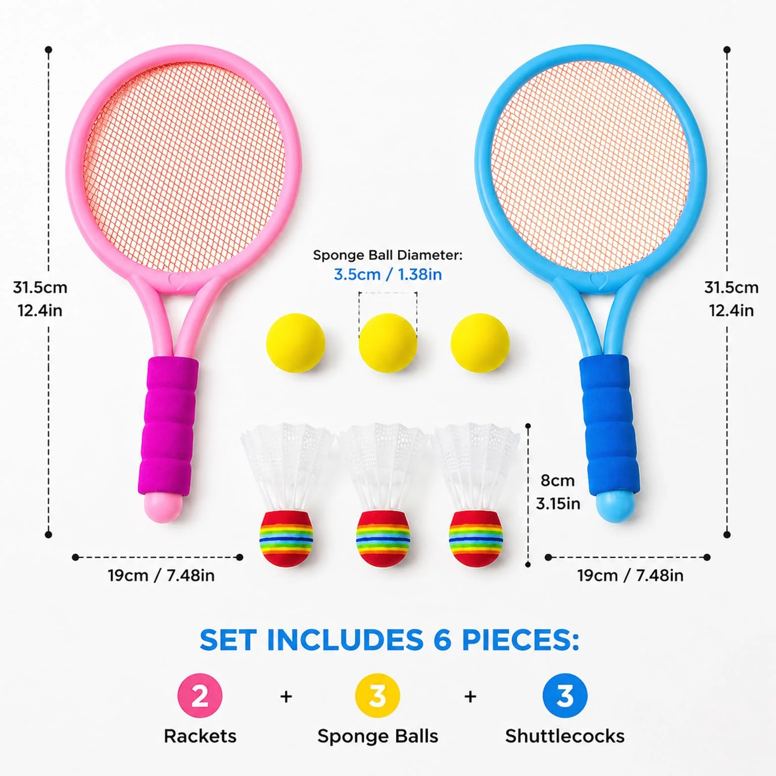 Raqueta Badminton Set 8 Piezas para Niños Ligero con Volantes y Tenis