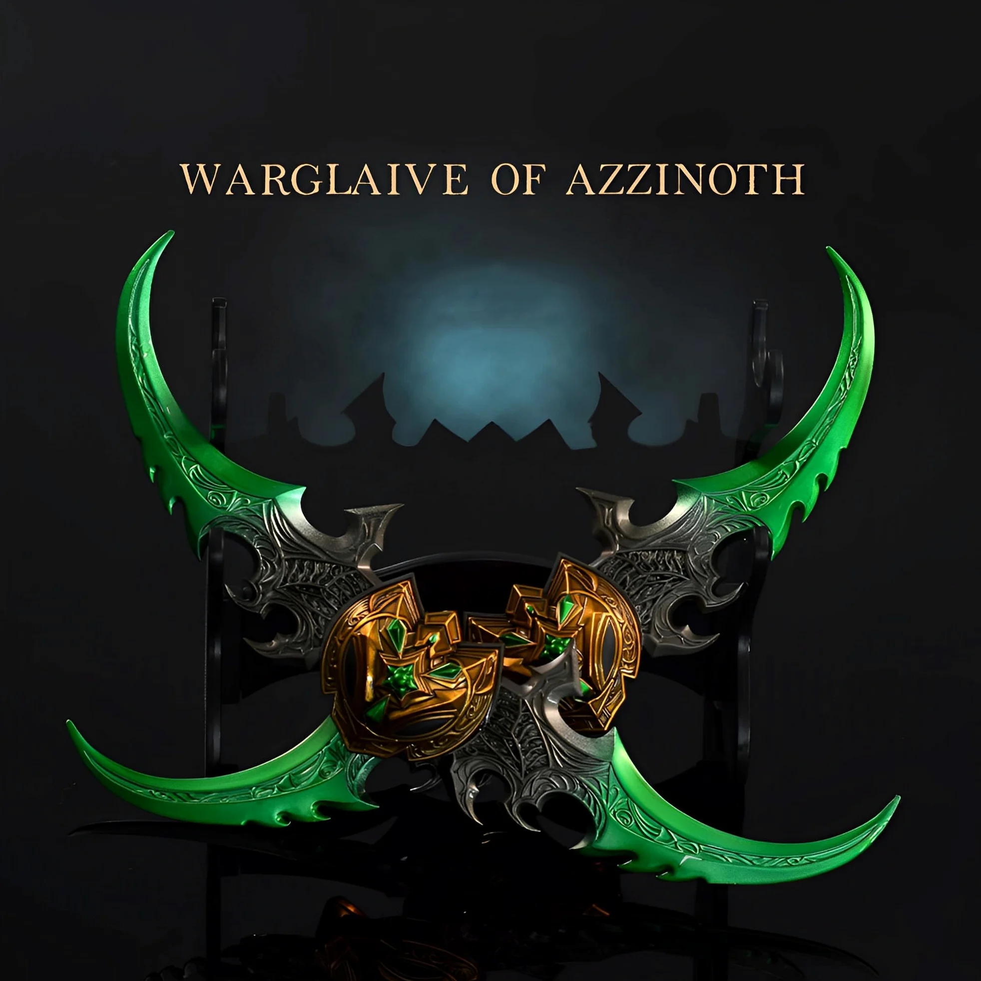 Wow Warglaive of Azzinoth Modelo, Longitud 22Cm, Juego De 2 Piezas, Embalaje De Cartón, con Soporte De Exhibición, Juego Coleccionable Totalmente De Metal