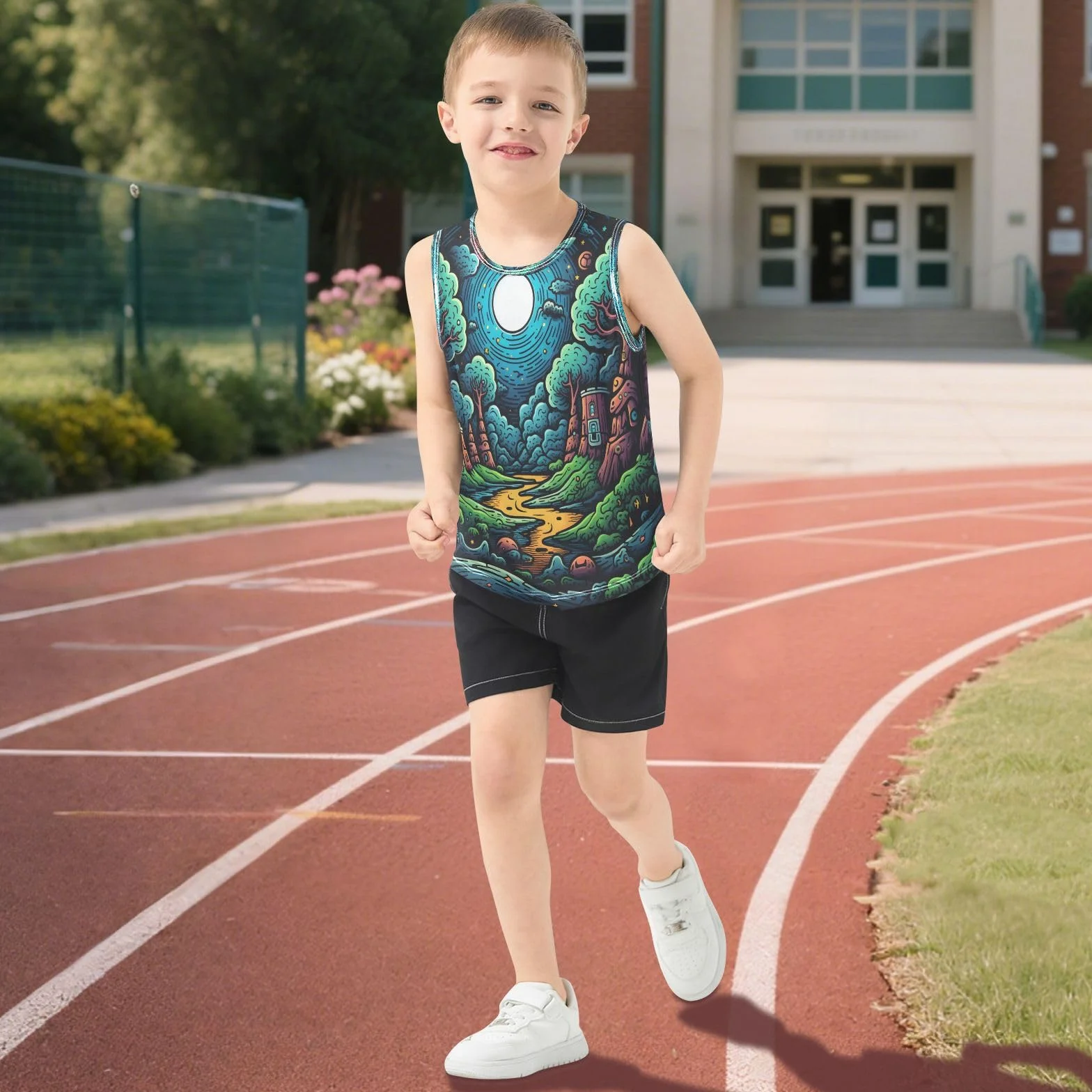 Camisetas Sin Mangas Tank Top Niños Divertido Bosque Verde Deportivas