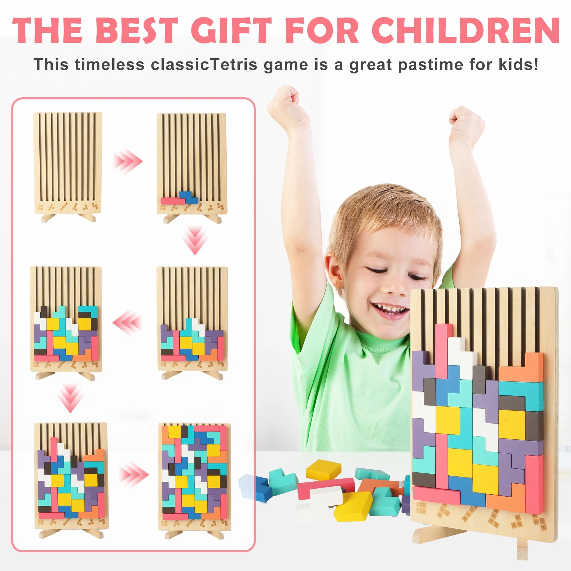 Rompecabezas 3D de Madera Tetris, Rompecabezas niños, Juegos Montessori 3 4 5 6 Años, Juego Tetris Madera, Inteligencia Jigsaw, Cerebro Juguete, Regalos para Niños