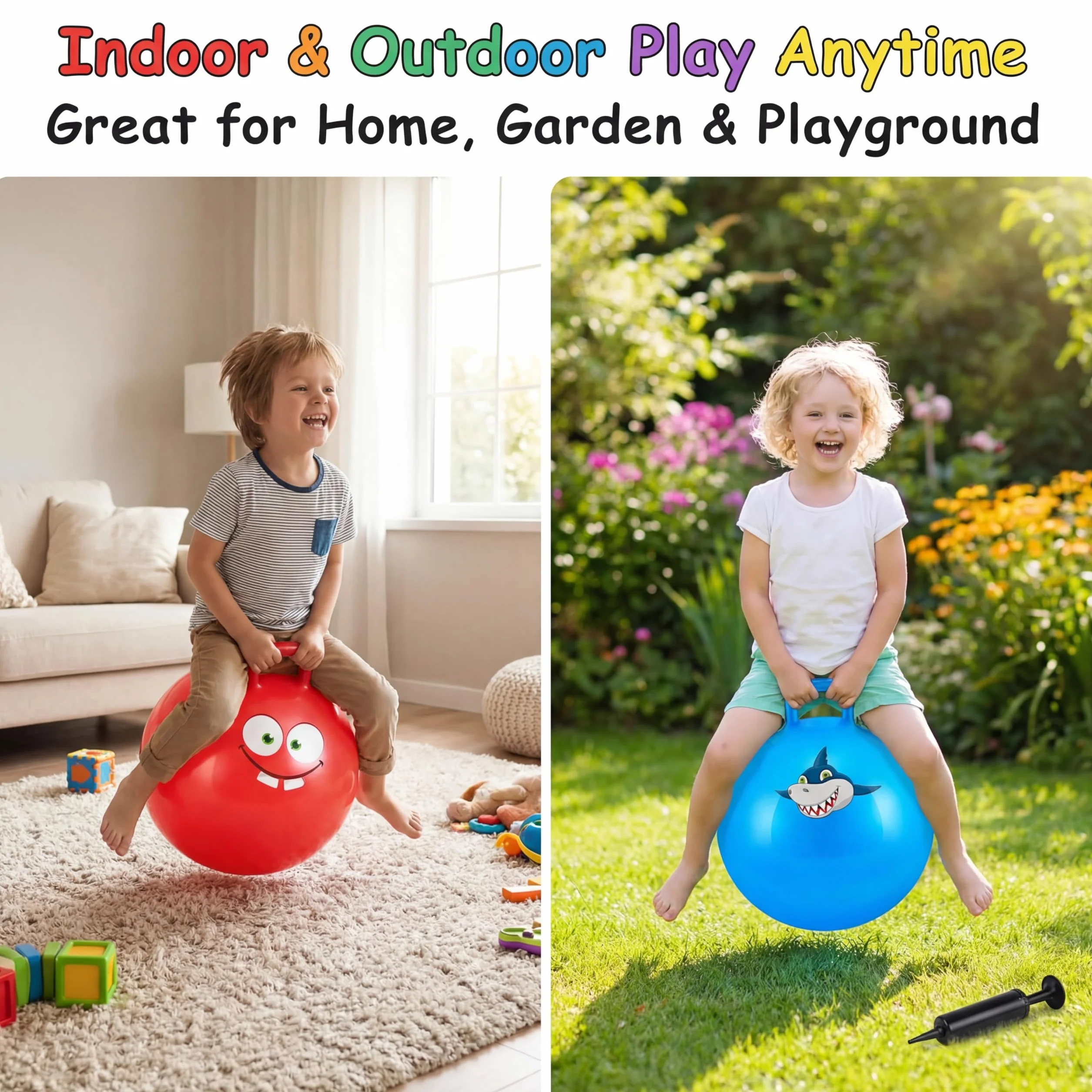 Sinmoe 4 Bolas de Tolva para Niños de Edad 3-8, 20 Pulgadas Pelota Saltarina Hinchable con Mango Balón de Tolva Hinchable Espacial con Bomba para Juego Deportes Interior Aire Libre (20 Pulgadas)