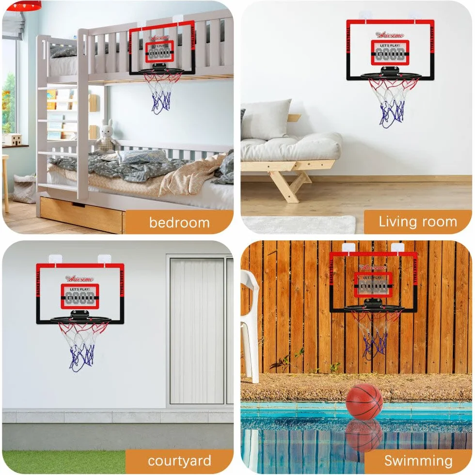 Canasta Infantil Mini con 2 Pelotas, Bomba y Ganchos para Interiores y Exteriores
