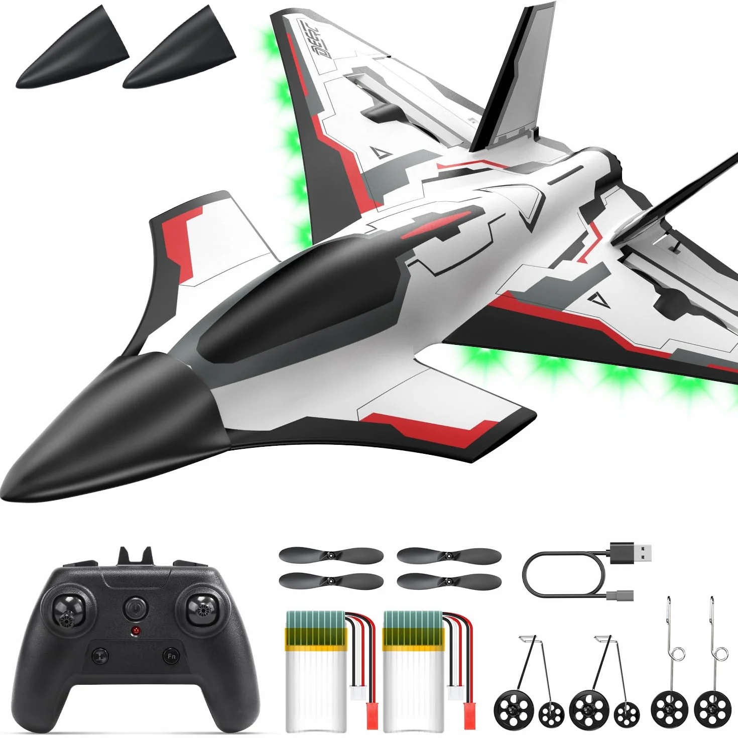 DEERC Avion RC Future a Control Remoto de 4 Canales con Luces LED, fácil Volar, avión acrobático, estabilizador giroscópico de 6 Ejes 2.4GHz, avión Planeador RTF para Adultos, niños y Principiantes.