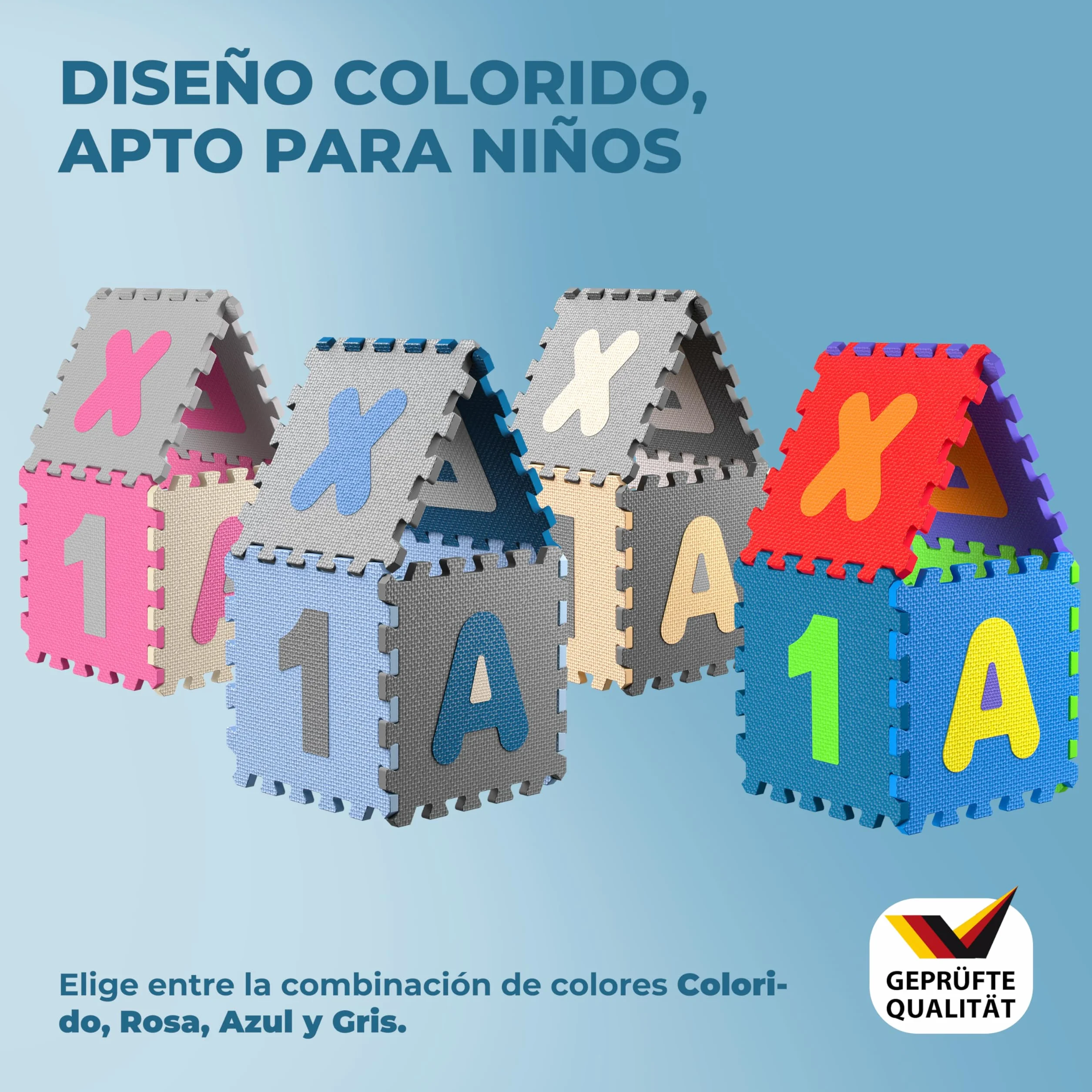 Spielwerk Alfombra Puzzle XXL 86 Piezas Letras Números 3,3m² Gomaespuma Rosa