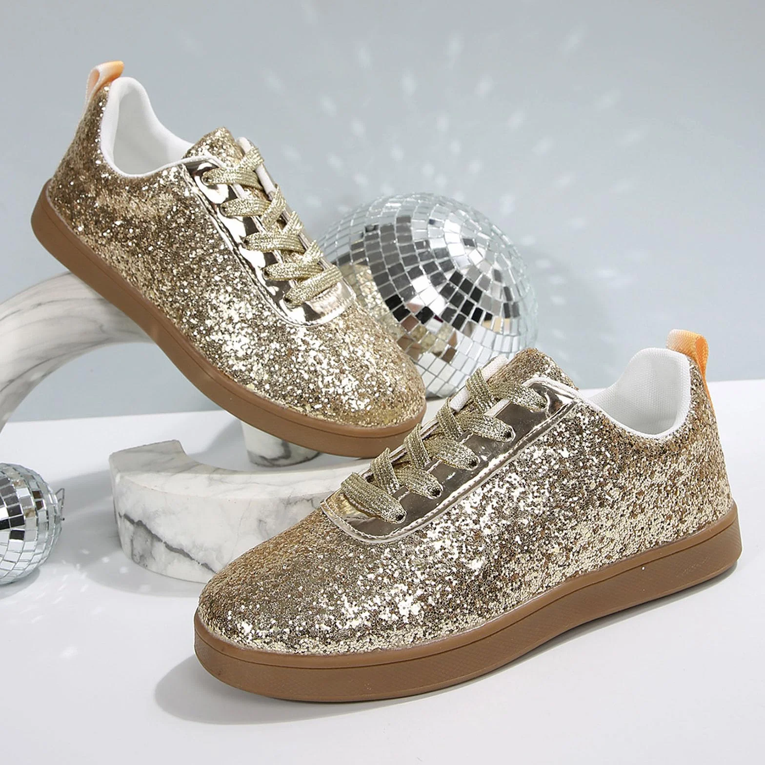 Zapatillas para mujer, zapatos planos con purpurina, transpirables, ligeros, con cordones