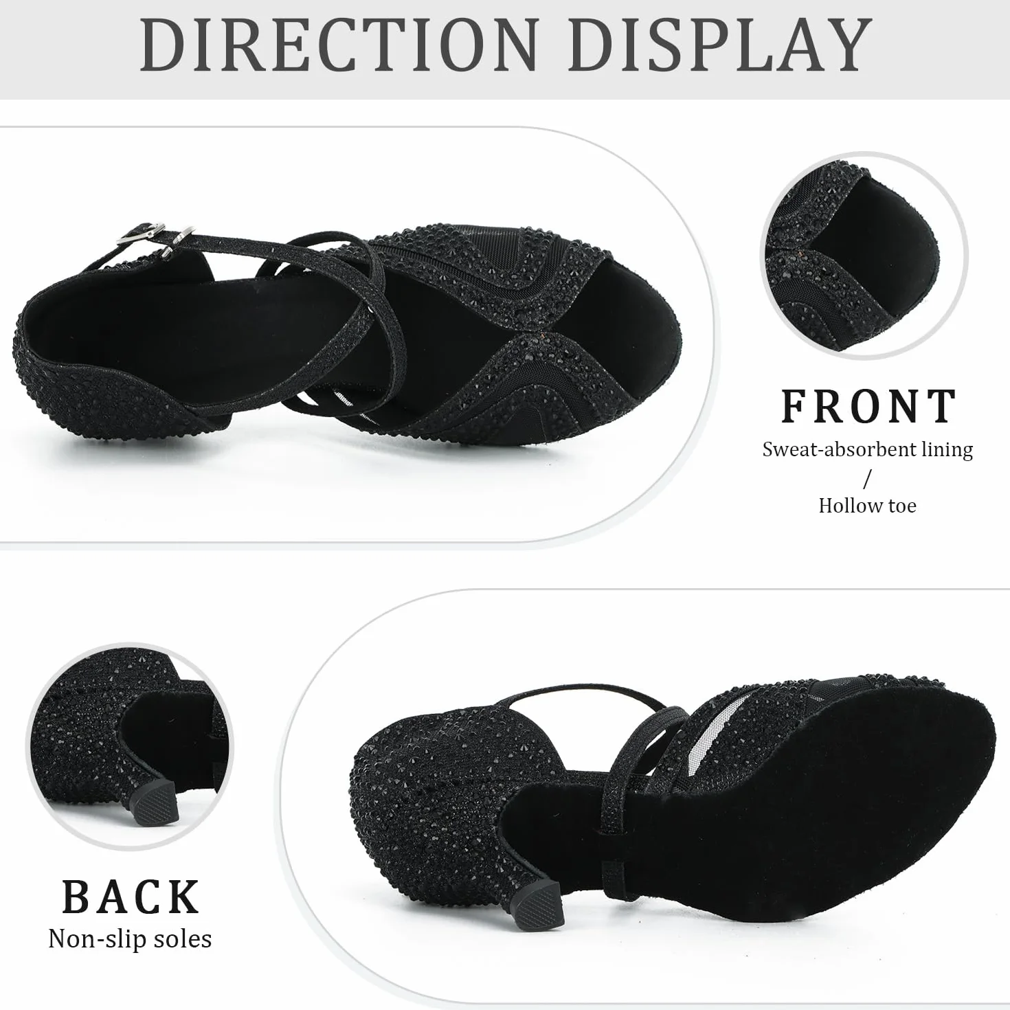 Zapatos de Baile Latino para Mujer Salsa Tango Bachata Vals con Pedrería Suela Blanda