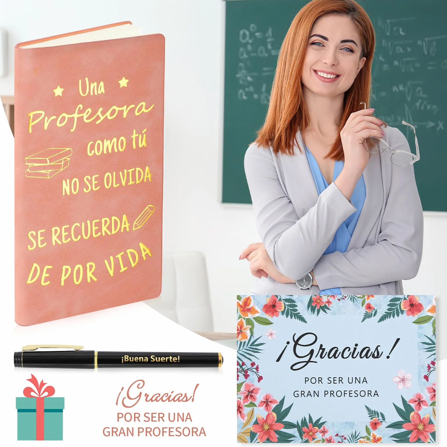 Echehi Regalo Profesora Infantil, con Cuaderno Profesora, Pluma de la Suerte, Tarjeta y Caja de Regalo, Regalos Originales Para Profesoras
