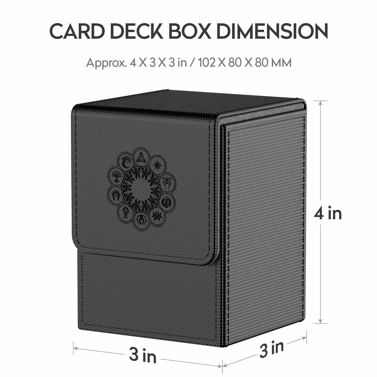 Pulchra Estuche para TCG, Magnetic Flip Box con 2 Divider, Tamaño Grande para 100+ Cartas, Deck Box - Dado Diseño (Elemental Design, Negro)