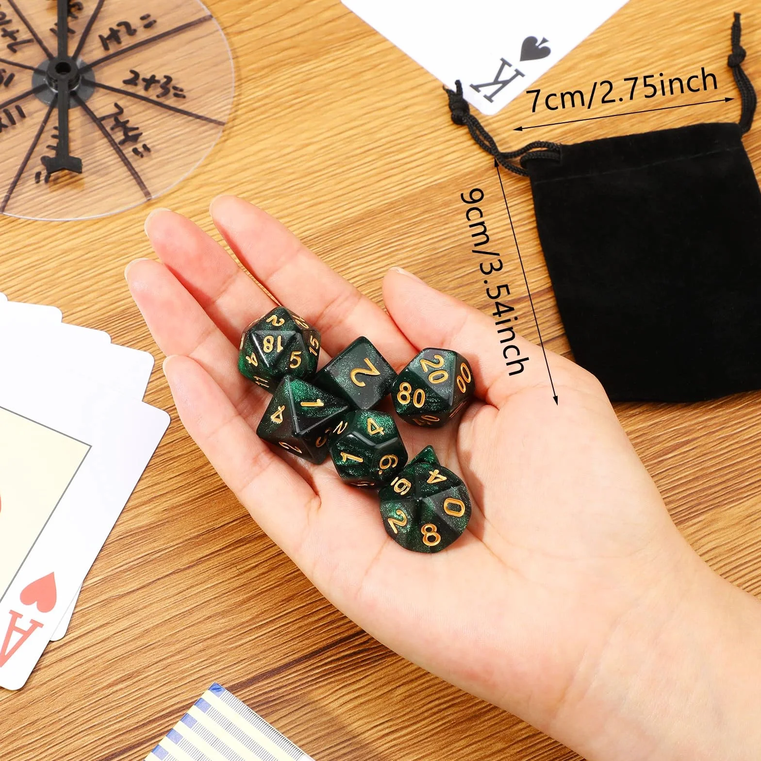 Set de 7 Dados Poliédricos DND con Bolsa Negra para Calabozos y Dragones de Juegos de rol RPG (Nebulosa Verde Negra)