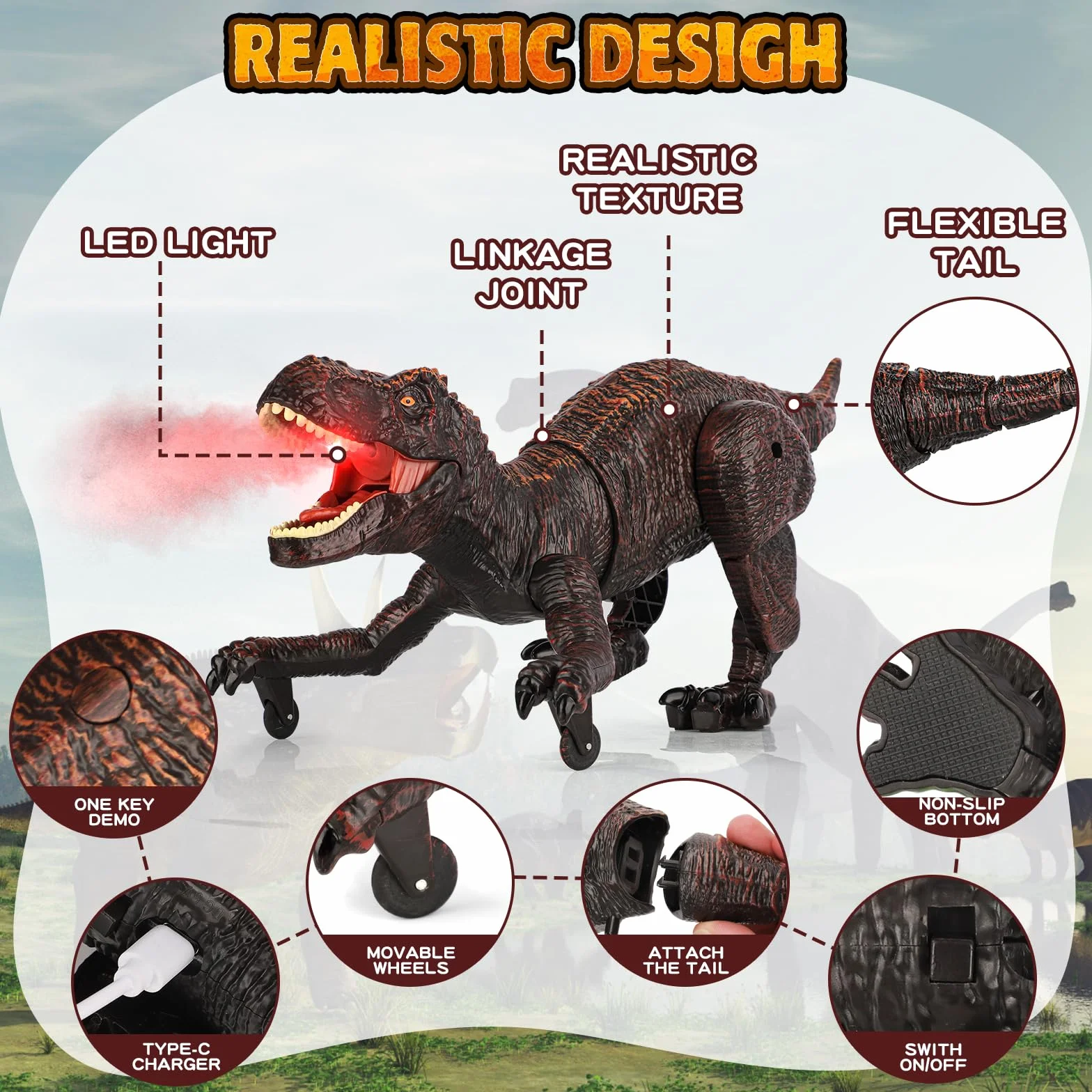 Juguete Dinosaurio Teledirigido, 2.4GHz RC Dino Robots con Rociar, Rugido y Luz, Caminar, Radiocontrol Animales Recargable Interactivo Dragon Juegos Educativo Regalo para Niños Niñas 5 6 7 8 9+ Años