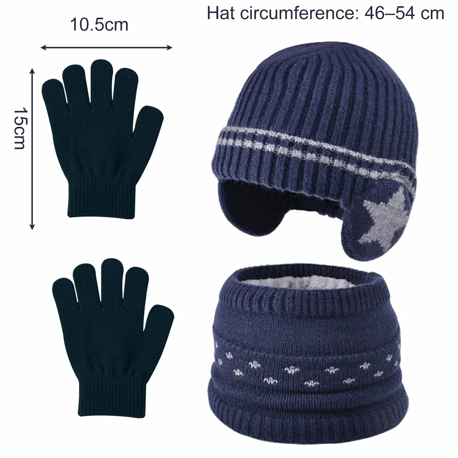 3 Piezas 3 en 1 Conjunto de Gorro Bufanda y Guantes para Niños, Sombrero de Punto con Forro Polar, Invierno Cálido Beanie
