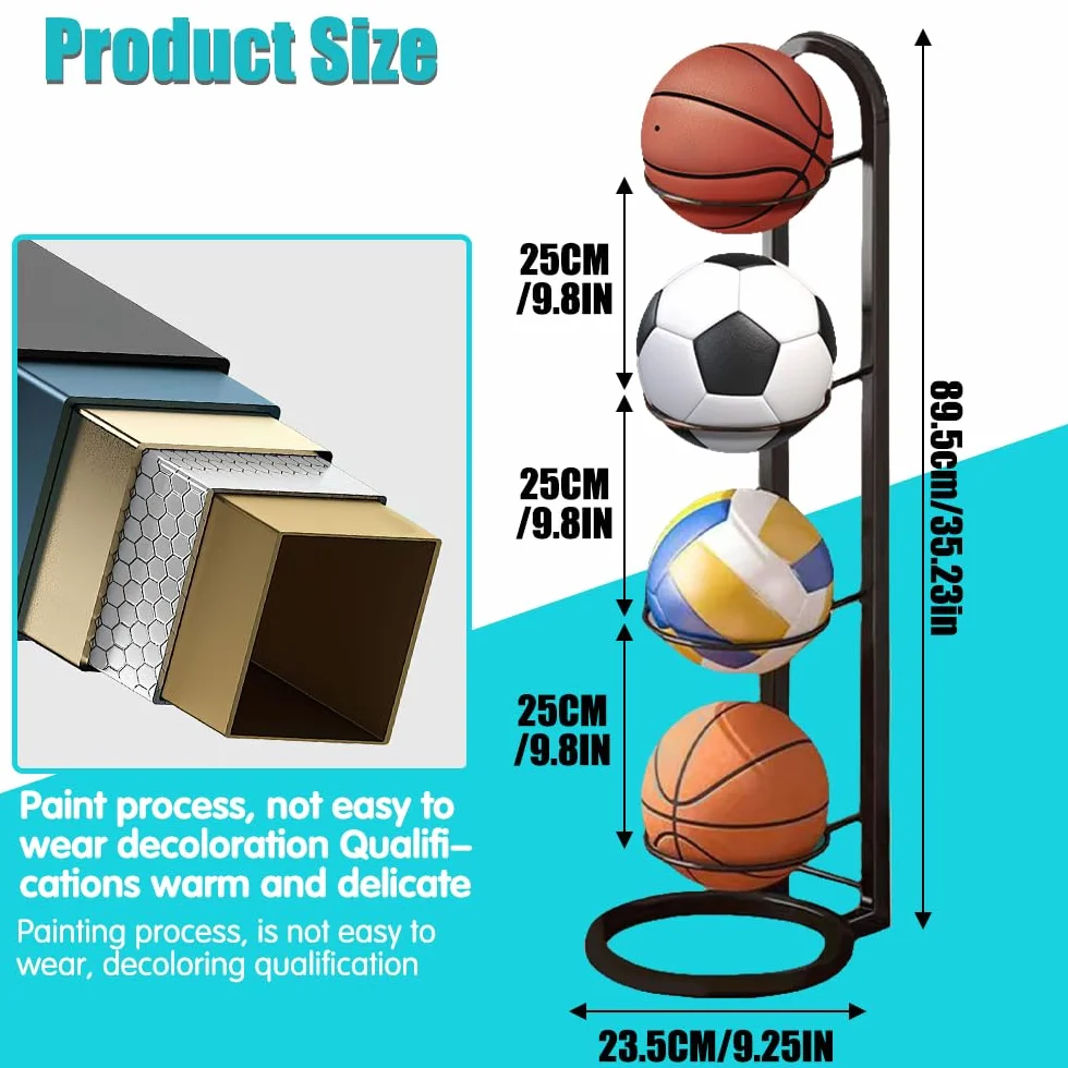 Soporte Vertical para Pelotas de Fútbol Baloncesto, Estante de Almacenamiento de 4 Niveles