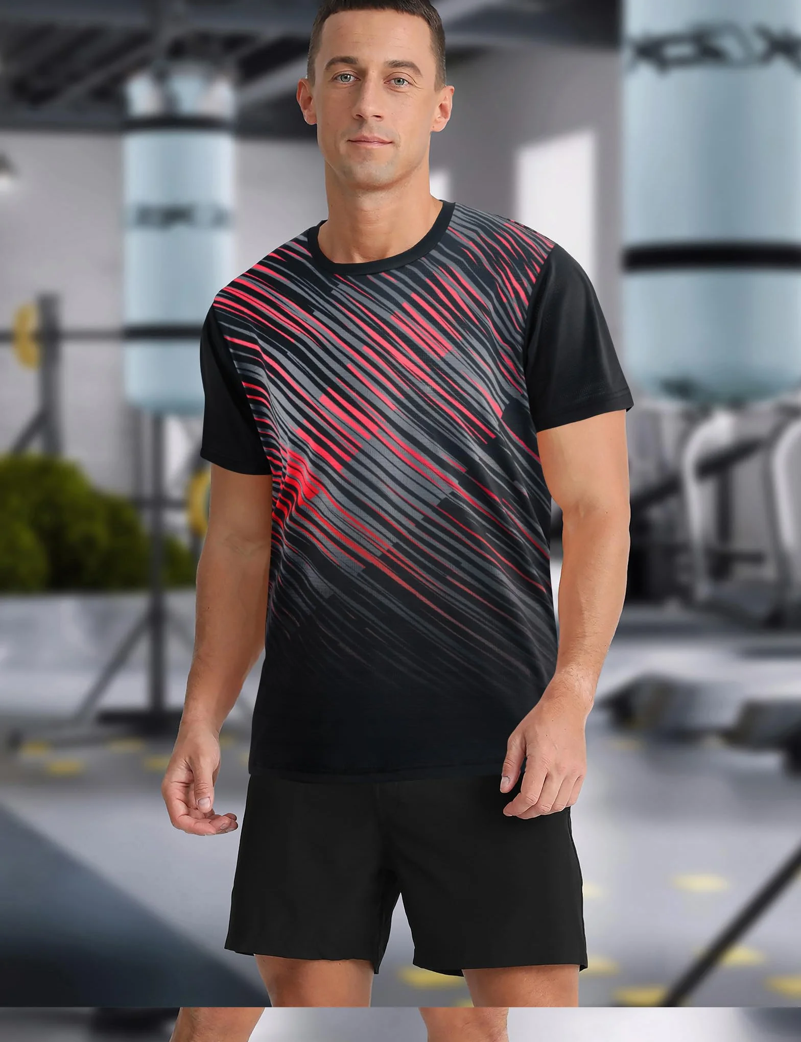 APTRO Camiseta Deportiva Hombre Manga Corta Diseño Degradado Tejido Elástico Transpirable
