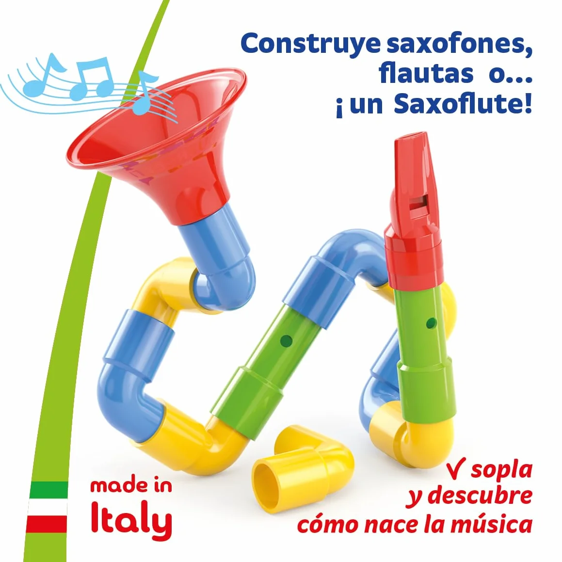 Quercetti Saxoflute, Juegos Musicales para Niños 2-4 años, Juego Creativo para Construir Instrumentos, Regalo Niña 4 Años Original Educativo, Juguetes Niños 2 Años, Juguete Musical Made in Italy