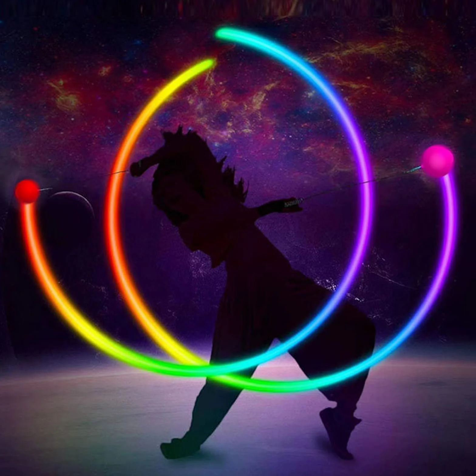 Juego de 2 bolas de poi LED luminosas, con colores arcoíris y efecto estroboscópico, juguetes de circo, juguetes spinning POI para niños y adultos