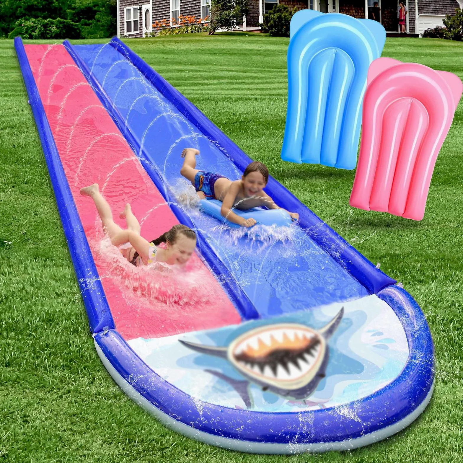 TobogáN AcuáTico Extra Largo Para JardíN,Con Aspersor Integrado Y 2 Bodyboards,Resistencia NiñOs Adultos,Juguete Actividad DiversióN AcuáTica Fiestas Verano Al Aire Libre,En El JardíN O Patio Trasero(