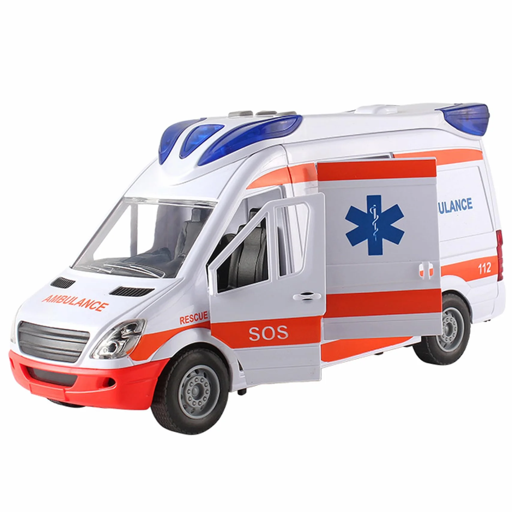1pc Ambulance Juguete con Luces y Sonidos simulación Ambulancia de Juguete de batería con 5 Puertas Abiertas Vehículo de Juguete de inercia para niños Antimitaciones de 3+ cumpleaños