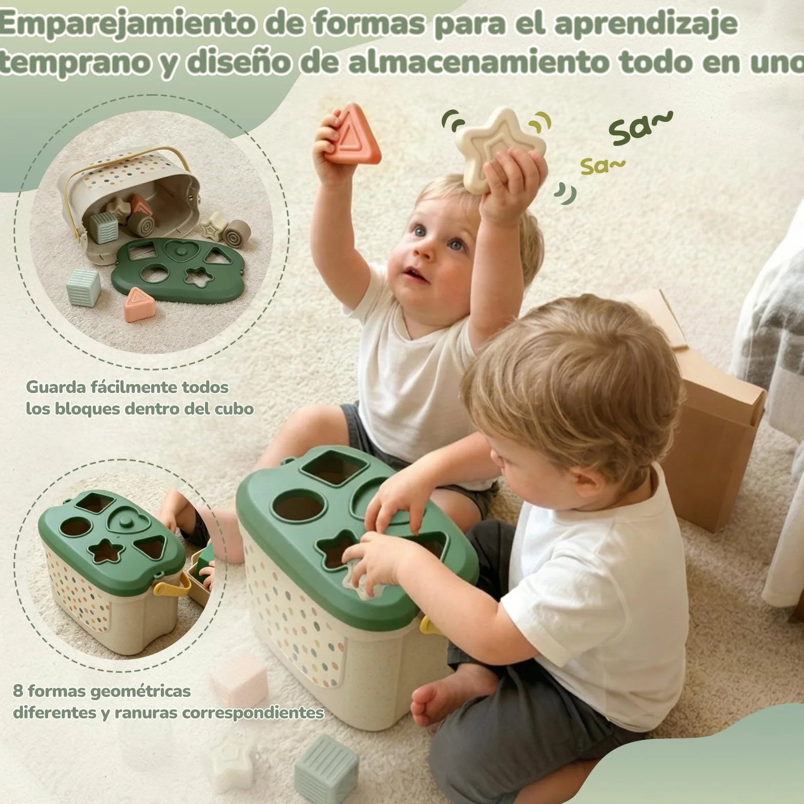 Juguetes Bebes 6 Meses, 5 en 1 Juguetes Montessori Bebes 6-12 Meses con Caja Pañuelos Bebe, Clasificación y Apilamiento de Formas, Bebe Mordedor & Educativos, Regalos Bebés Montessori 7 8 9 Meses