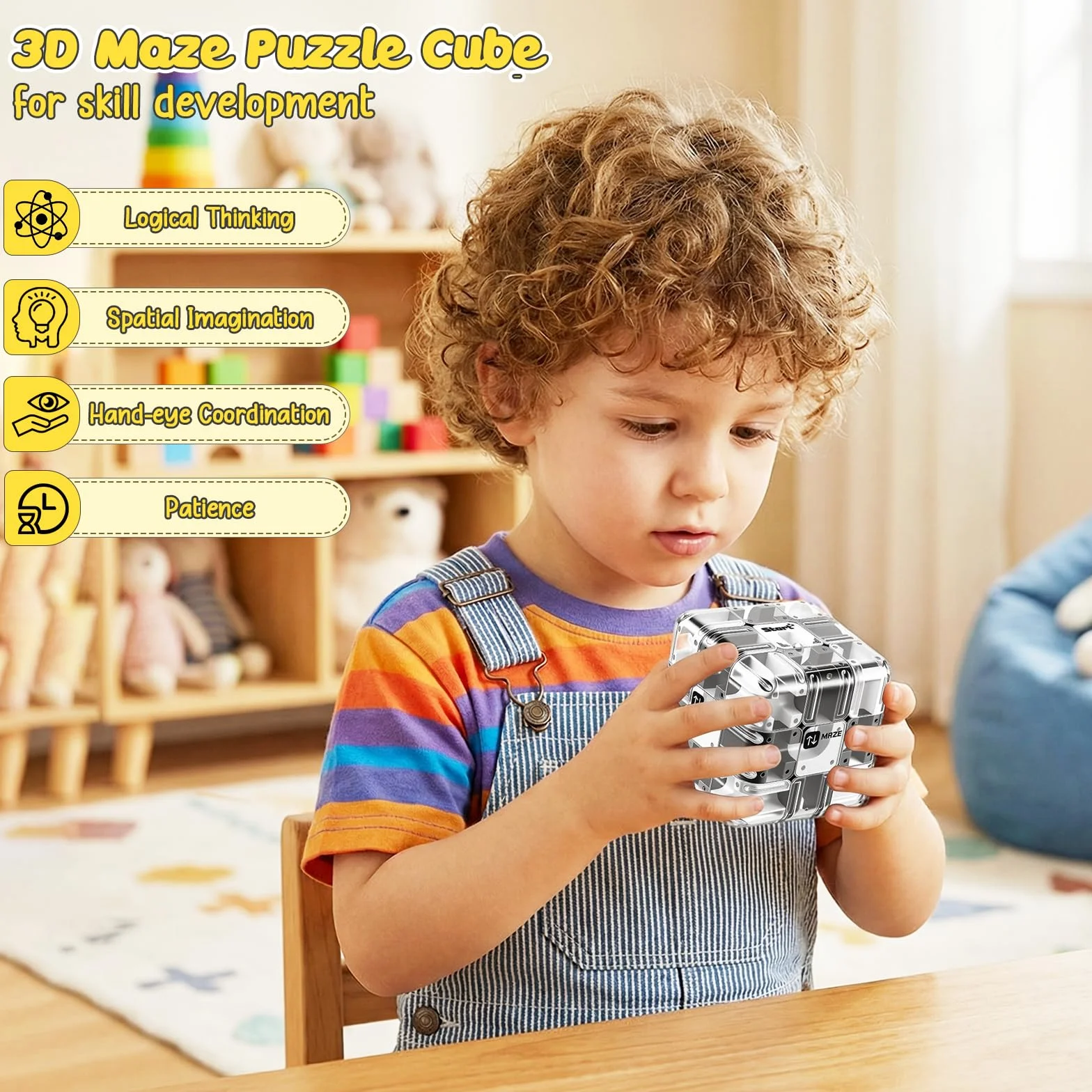 Cubo Laberinto 3d Grande con Bola, Cubo Laberinto 3d Transparente para El Pensamiento Lógico, El Alivio del Estrés & El Aprendizaje Sensorial, Laberinto Cubo 3d para Niños a Partir de 3 Años y Adultos