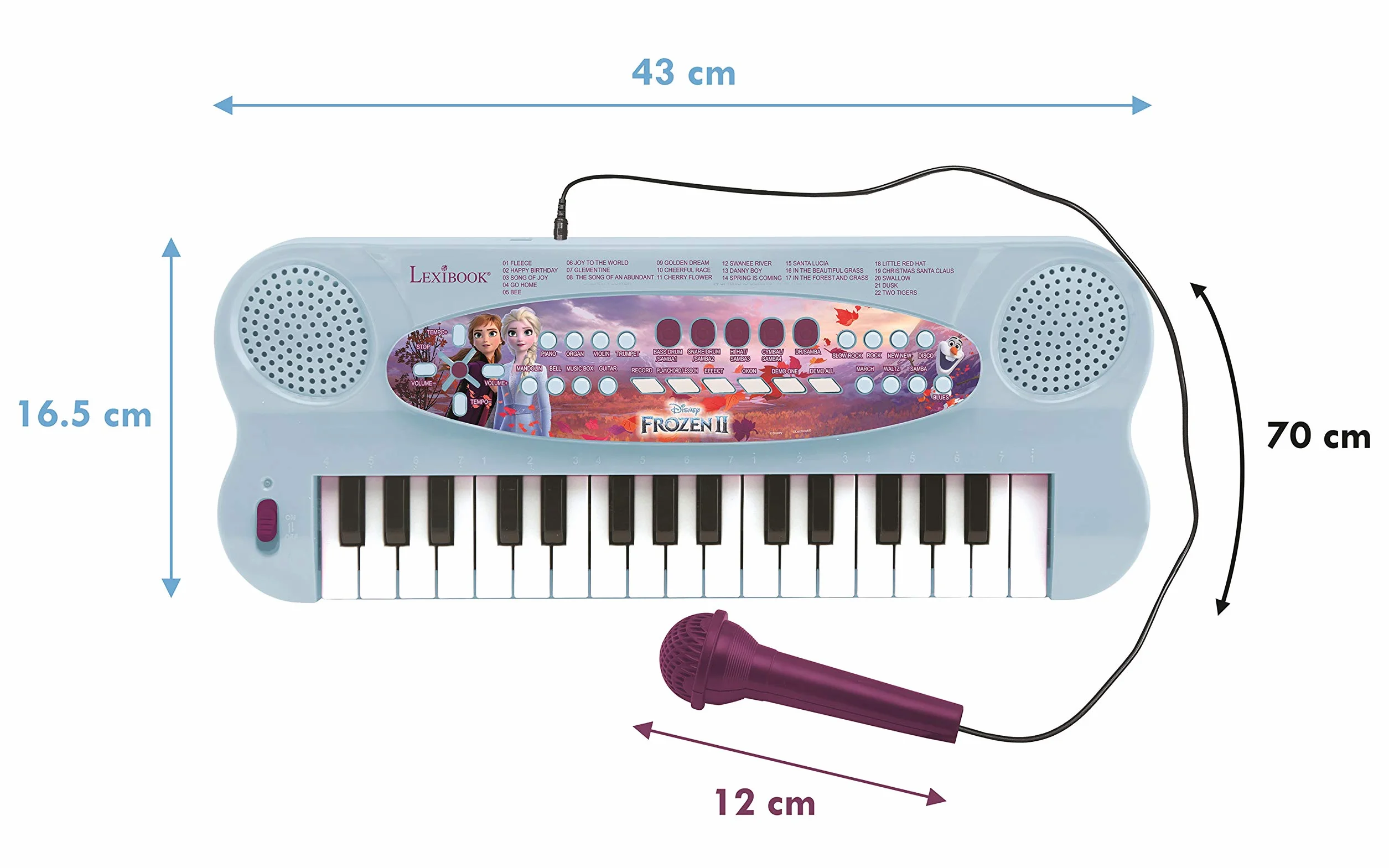 Lexibook, Frozen, Teclado electrónico, Piano 32 Teclas, Micrófono para Cantar, 22 Canciones de demostración, Funciona con Pilas, Azul/Morado, K703FZ