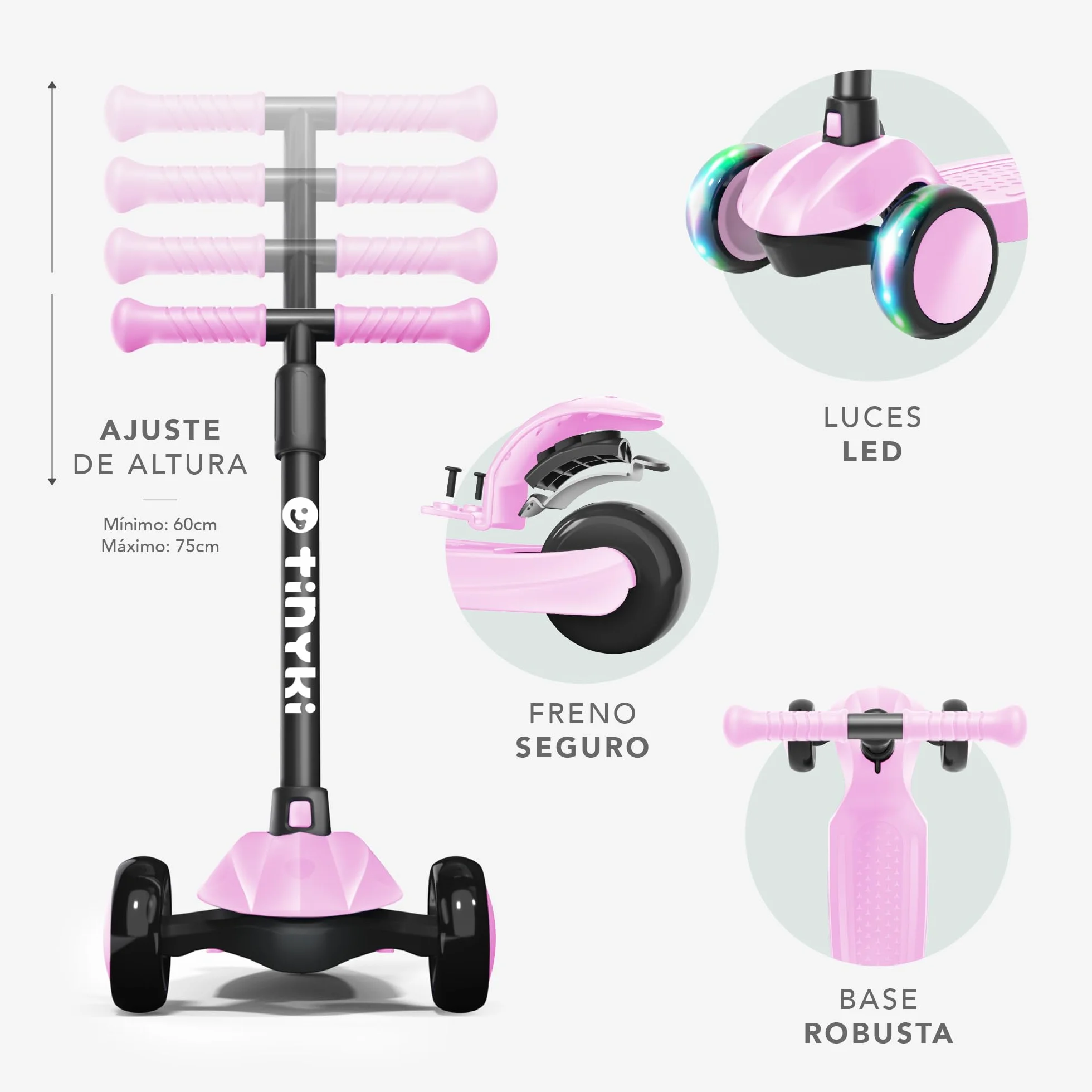 TINYKI Patinete Niño 2 Años a 6 - Altura Ajustable con Ruedas Luces LED - Scooter Niño 3 Ruedas - Patineta Infantil para Niños y Niñas Jugar