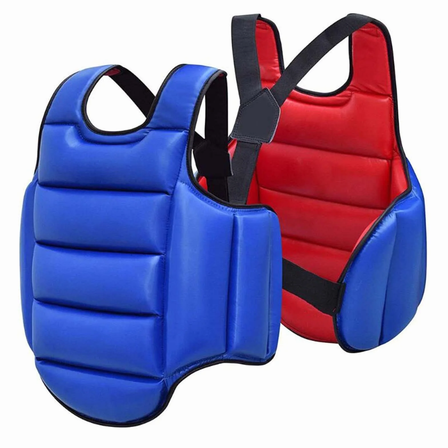 Chaleco Protector de Karate Reversible Ajustable, Escudo de Pecho para Taekwondo Boxeo, Rojo Azul M