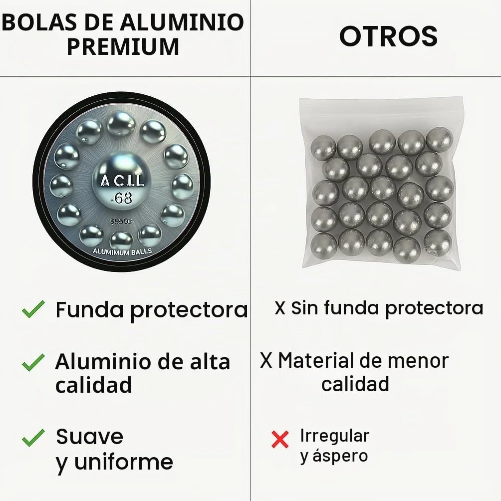 Bolas de aluminio 68 Cal. Reutilizables Paintballs Powerballs para Práctica de Tiro y Defensa (40 piezas)