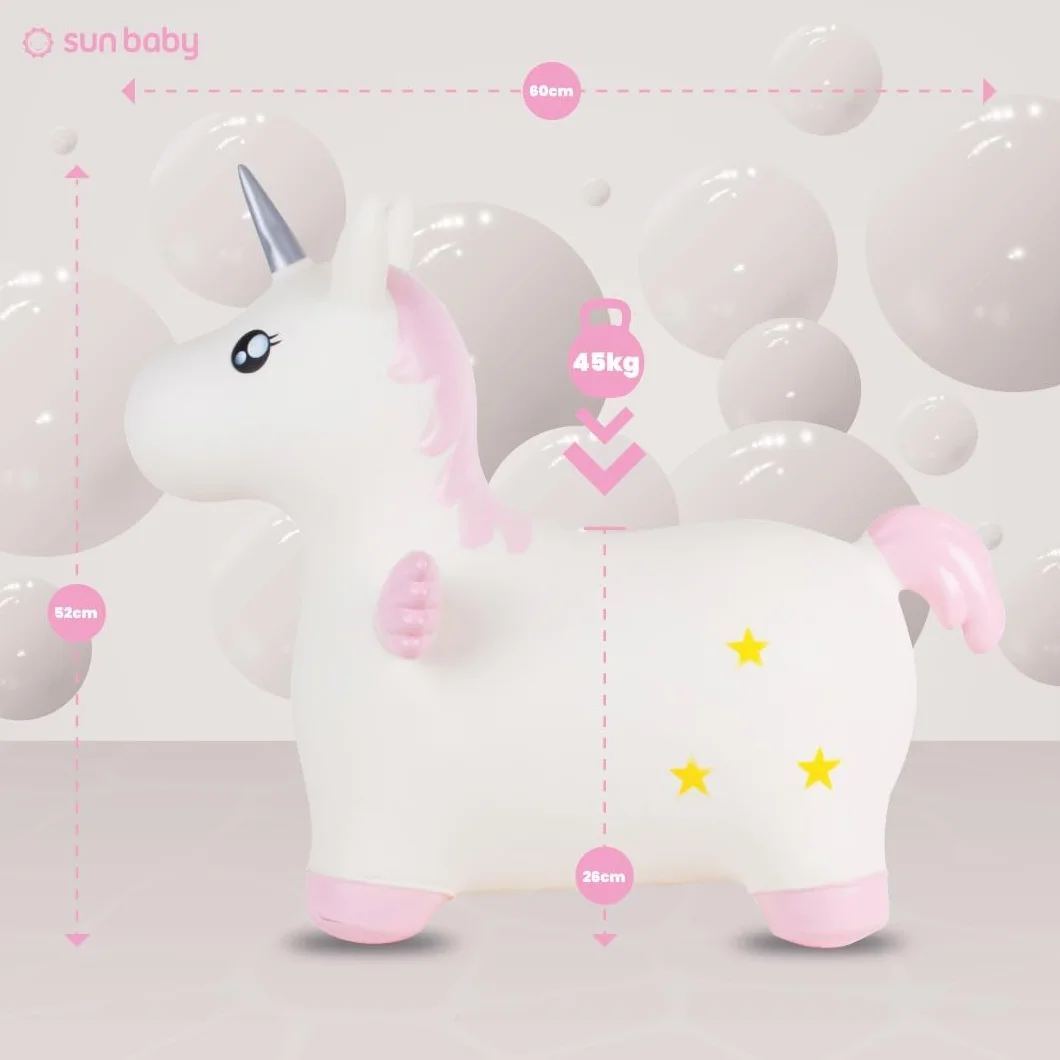 SUN BABY Saltador Hinchable para Niños hasta 45 Kg sin BPA, de 1 año, Pelotas saltarinas para niños (Unicornio Blanco con alas)