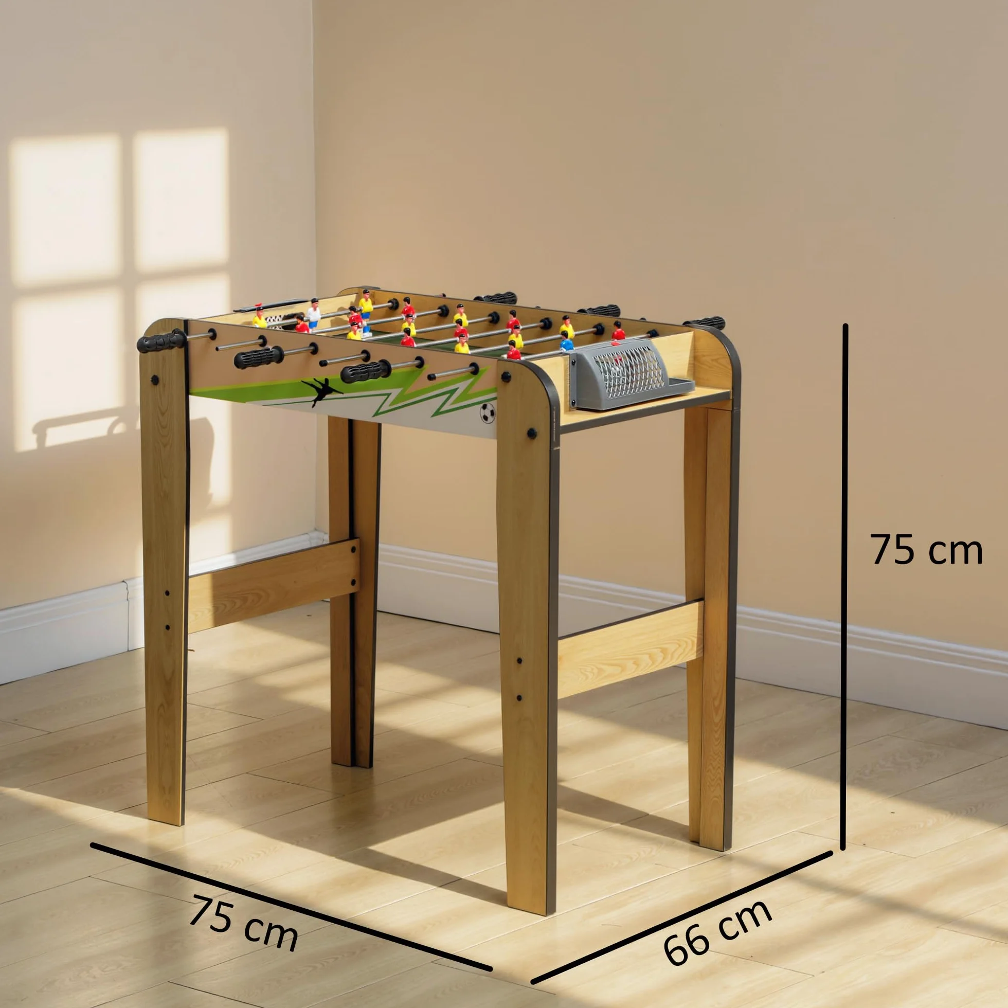 SPORTNOW Futbolín para Niños de Madera, Mesa de Futbolín con 2 Marcadores, 6 Asas, 18 Jugadores, 6 Barras y 2 Bolas, Regalo para Adultos, Familias, Fiestas, 75x66x75 cm, Natural