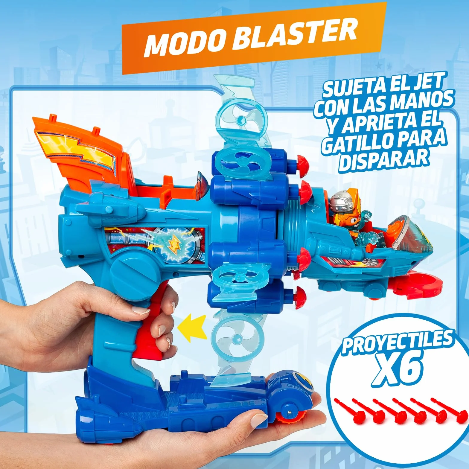SUPERTHINGS KAZOOM Power – Vehículo Multi-acción de la Serie de TV ''Kazoom Power'', Contiene 1 Blaster Jet, 1 Kid Kazoom Exclusivo y 6 Proyectiles