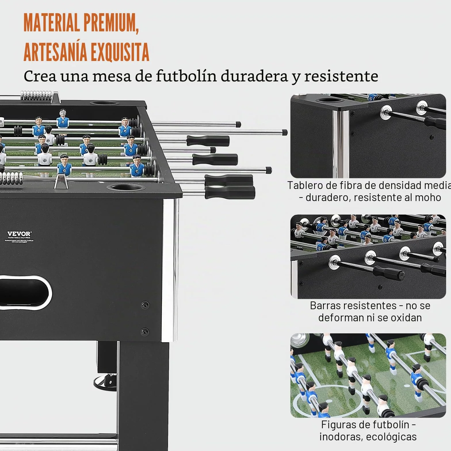 VEVOR SUO-5529L - Juego de fútbol estándar de 55 Pulgadas, tamaño Completo para Interiores, hogar, Familia y Sala de Juegos, Incluye 4 Pelotas y 4 portavasos, Color Negro