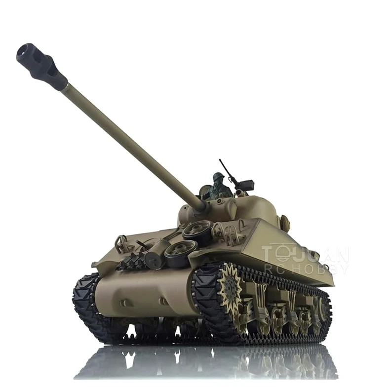 Henglong - Tanque Sherman RC 1/16 personalizado 7.0 M4A3 3898 Barril de retroceso de metal de 360° para Hobby BB Shooting Airsoft Tank que dispara