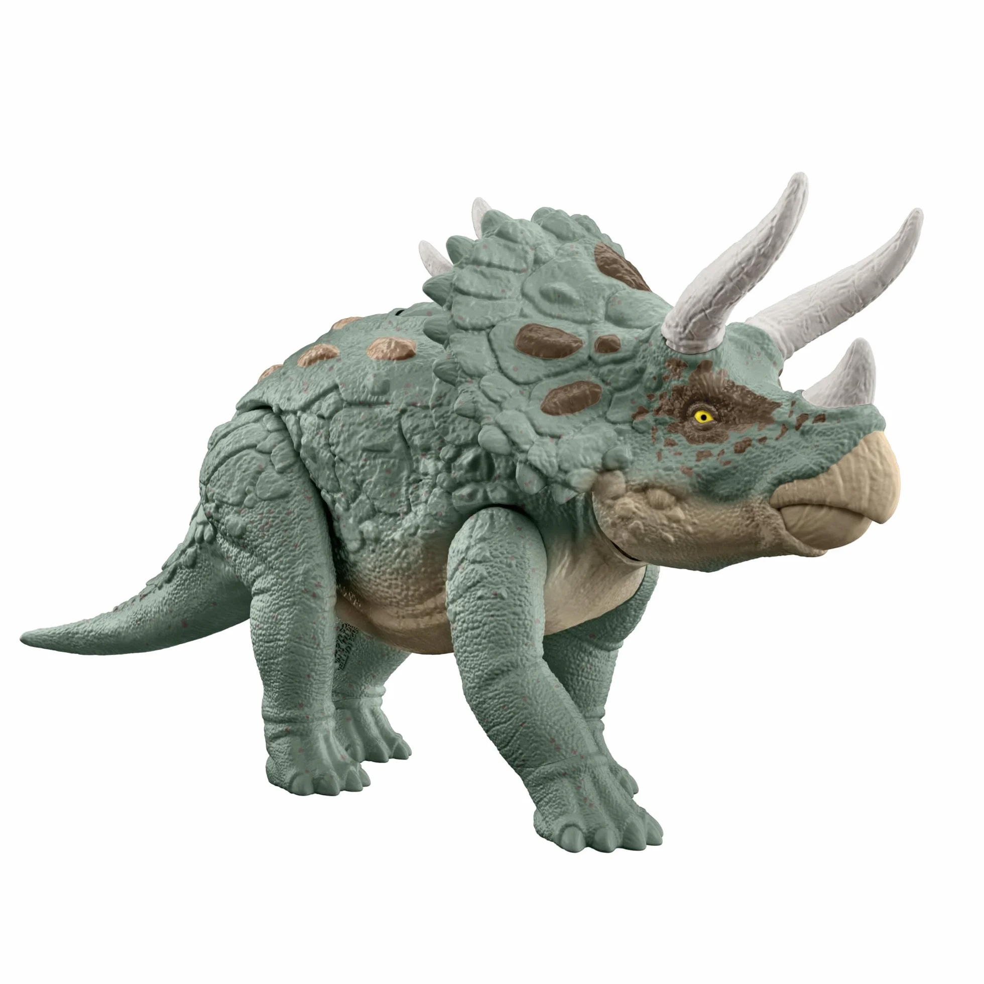 Mattel Jurassic World Gigantic Trackers Triceratops Dinosaurio de juguete con movimientos de ataque, +4 años (HTK79)