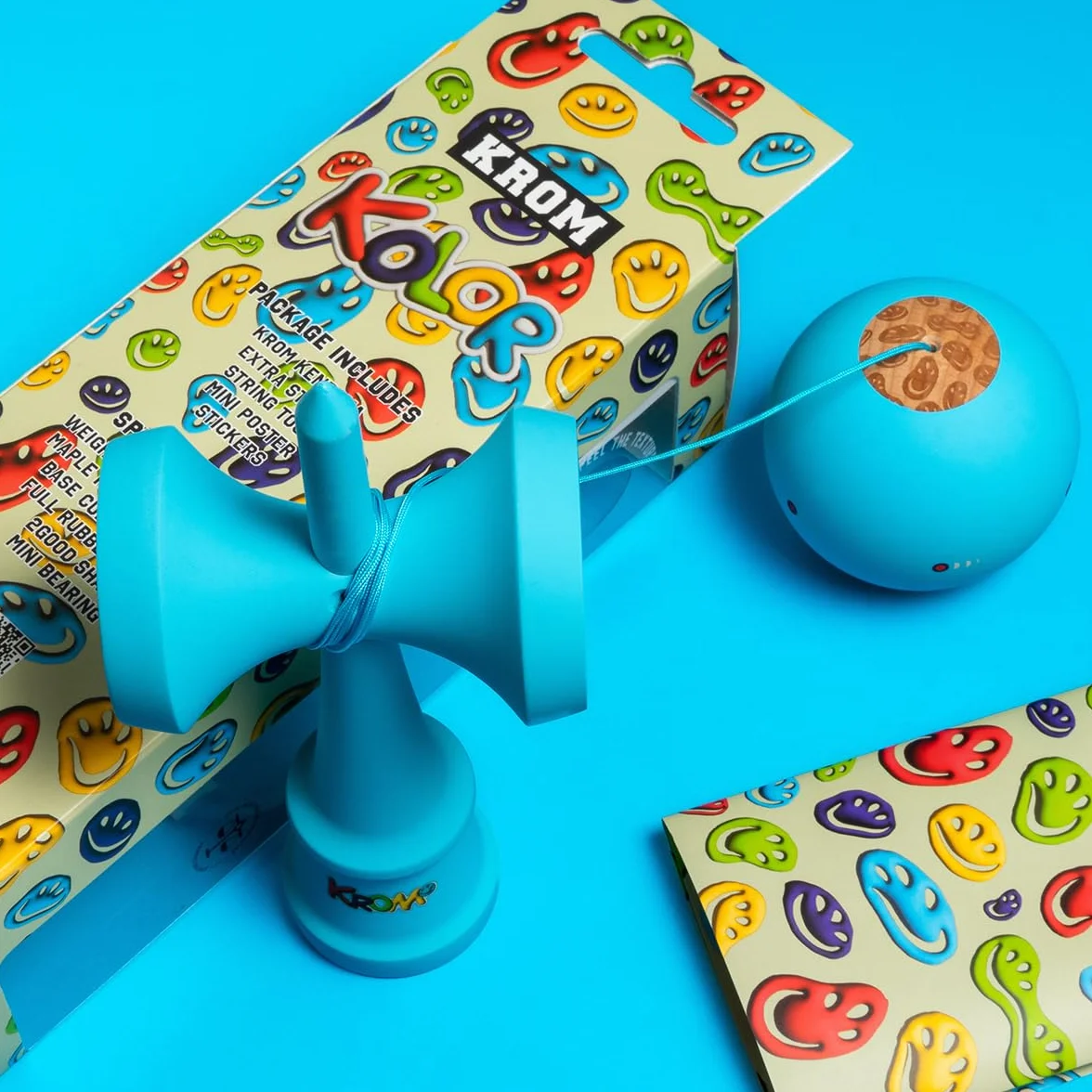 KROM Kendama KOLOR Azul – Kendama con Revestimiento de Goma, 2GOOD Shape, Arce Ken & Haya Tama