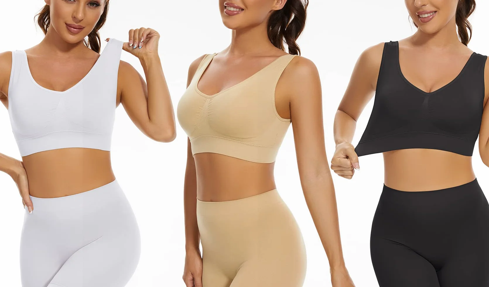 Lemef Sujetador Deportiva sin Costuras sin Aros con Almohadillas Extraíbles para Mujeres 3 Paquetes