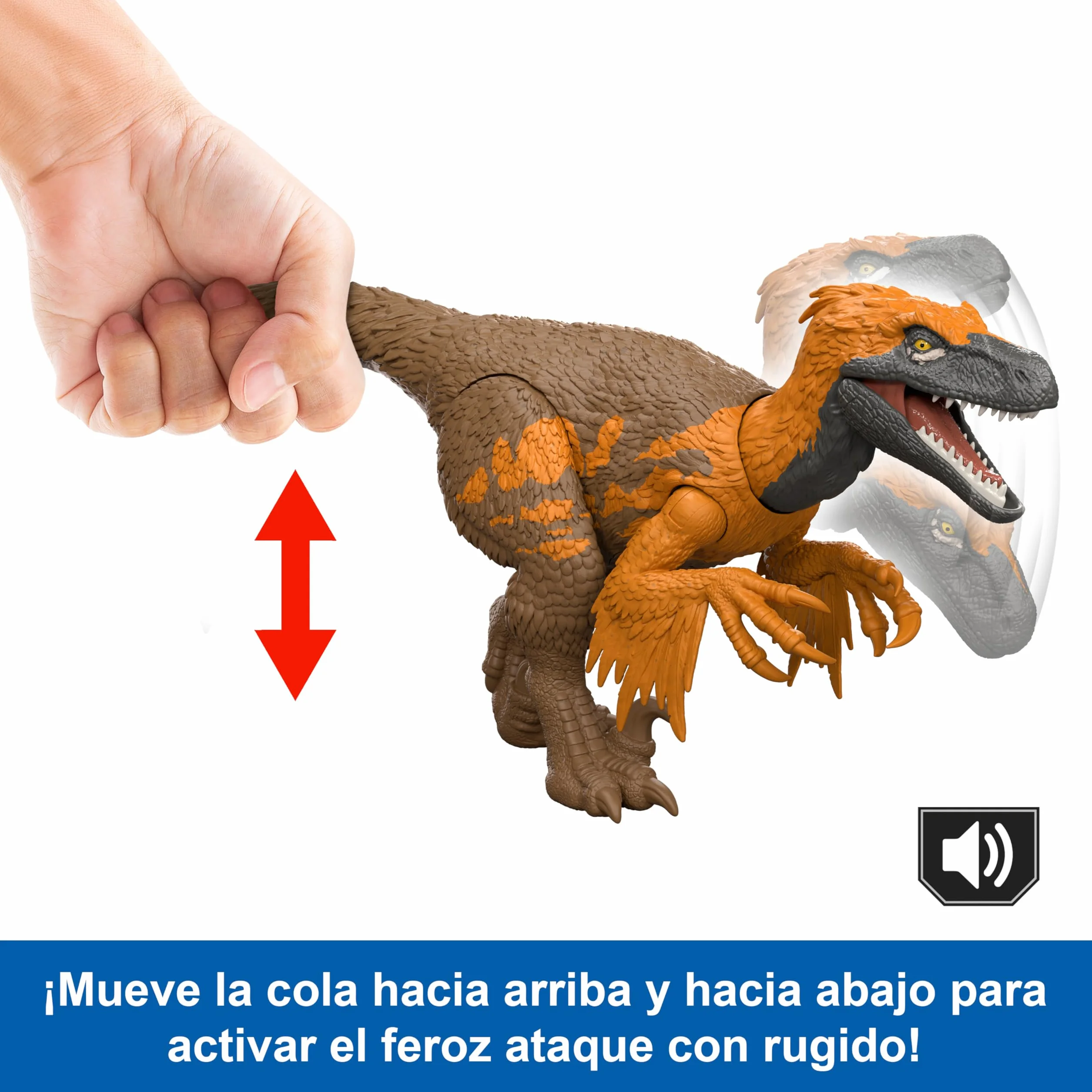 Mattel Jurassic World El Renacer Utahrraptor Rugido salvaje Dinosaurio articulado ataque mordisco sonido cola JGC80