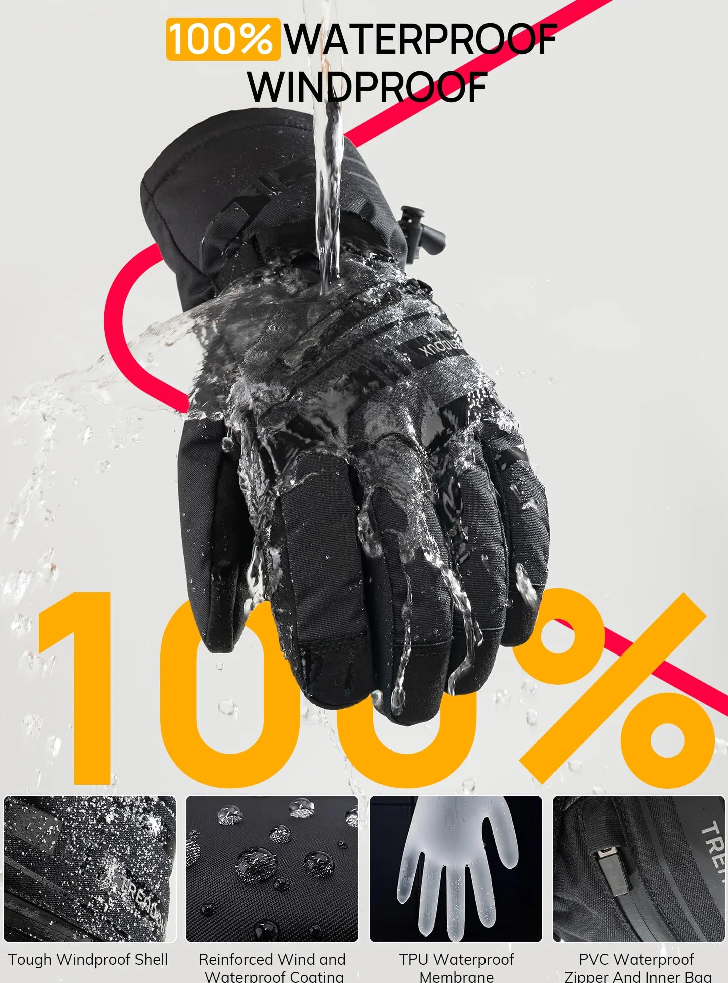 TRENDOUX Guantes Esqui Impermeables Termicos Tactiles para Hombre Mujer