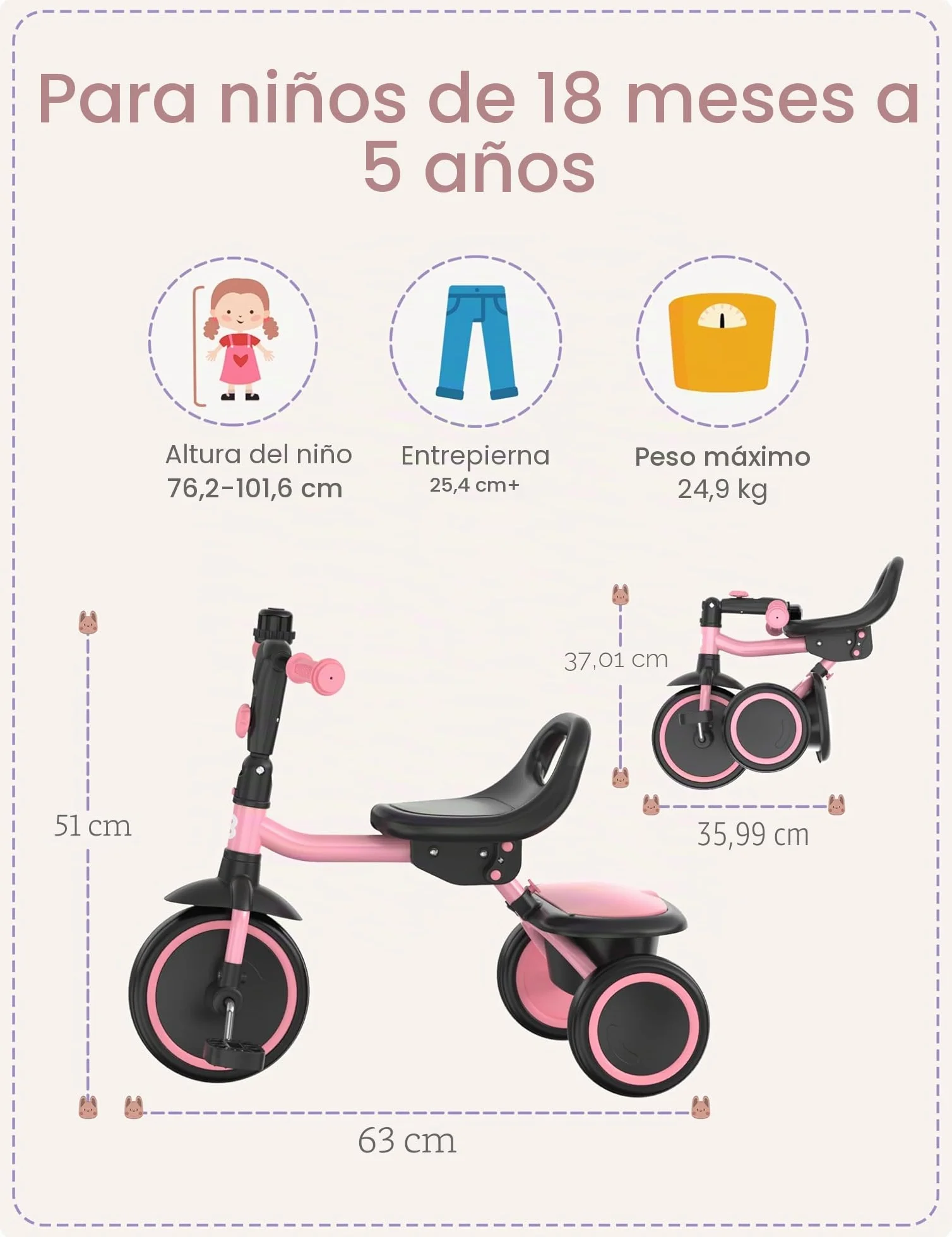 besrey Triciclo para Niños de 18 Meses a 5 Años, Triciclo para Niños Pequeños, Regalo y Juguetes para Niños y Niñas, Triciclos para Niños Unisex