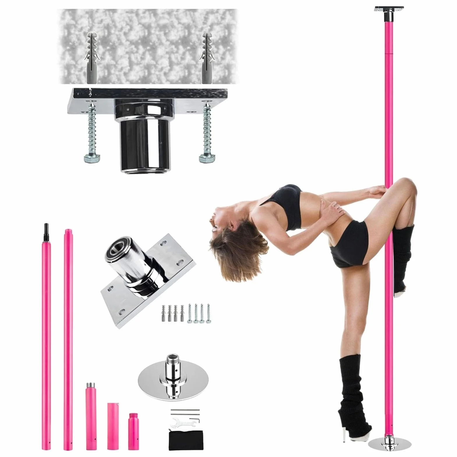 Barra Pole Dance Silicona Premium 7,5-12,3 Pies para Entrenamiento Cuerpo Completo