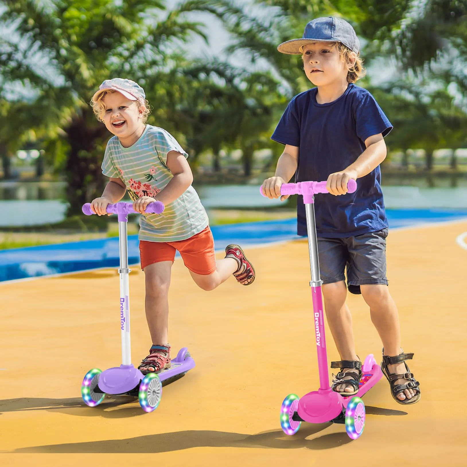 BremToy Patinete Niños 3 Años, Patinete Niños con Deck Luminosa y Ruedas LED de PU, Altura Regulable en 4 Niveles, Frenado Responsivo, Ligero, Patinete para Principiantes de 3 a 8 Años