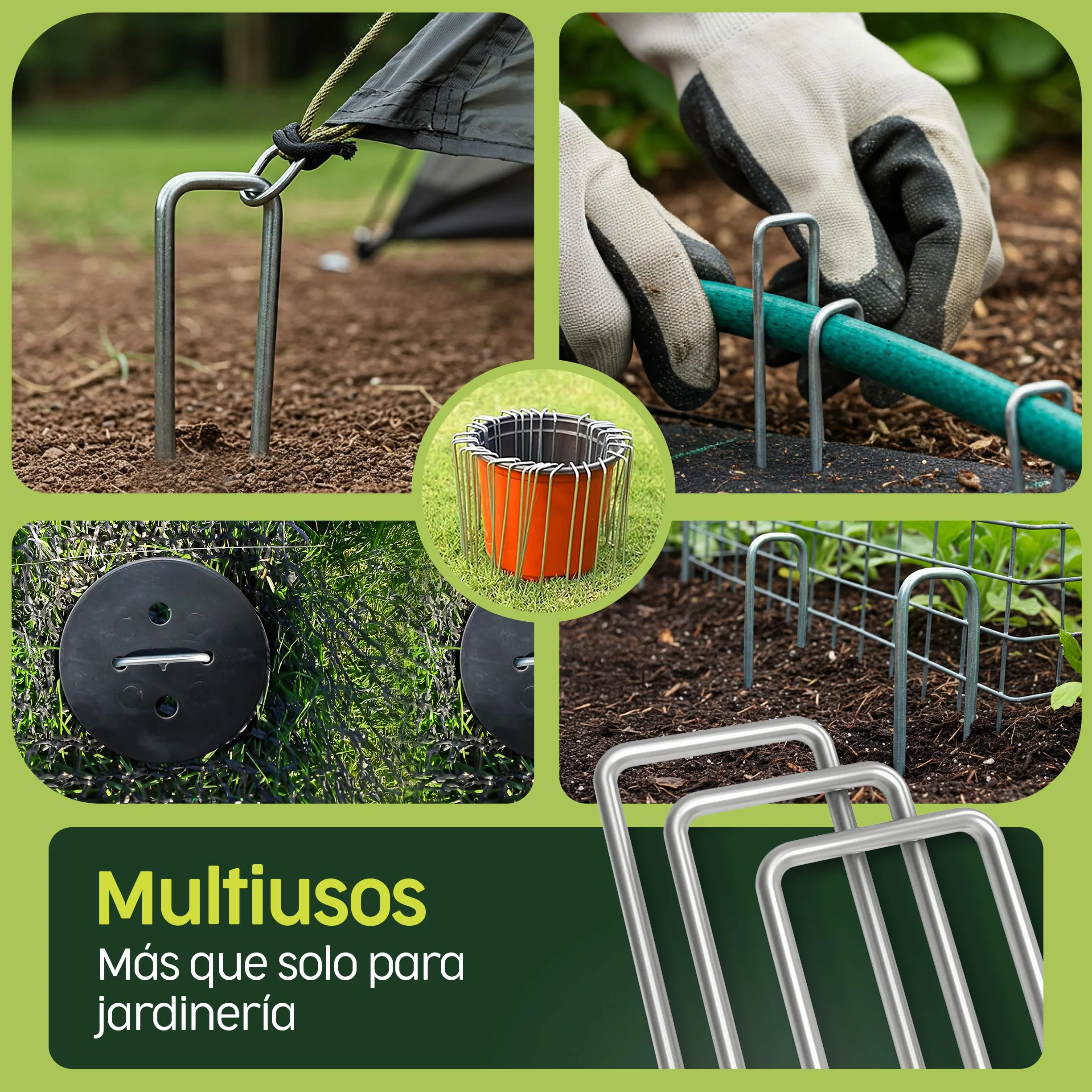 PORTENTUM Grapas Césped Artificial 150 mm 50 Uds + 8 Arandelas