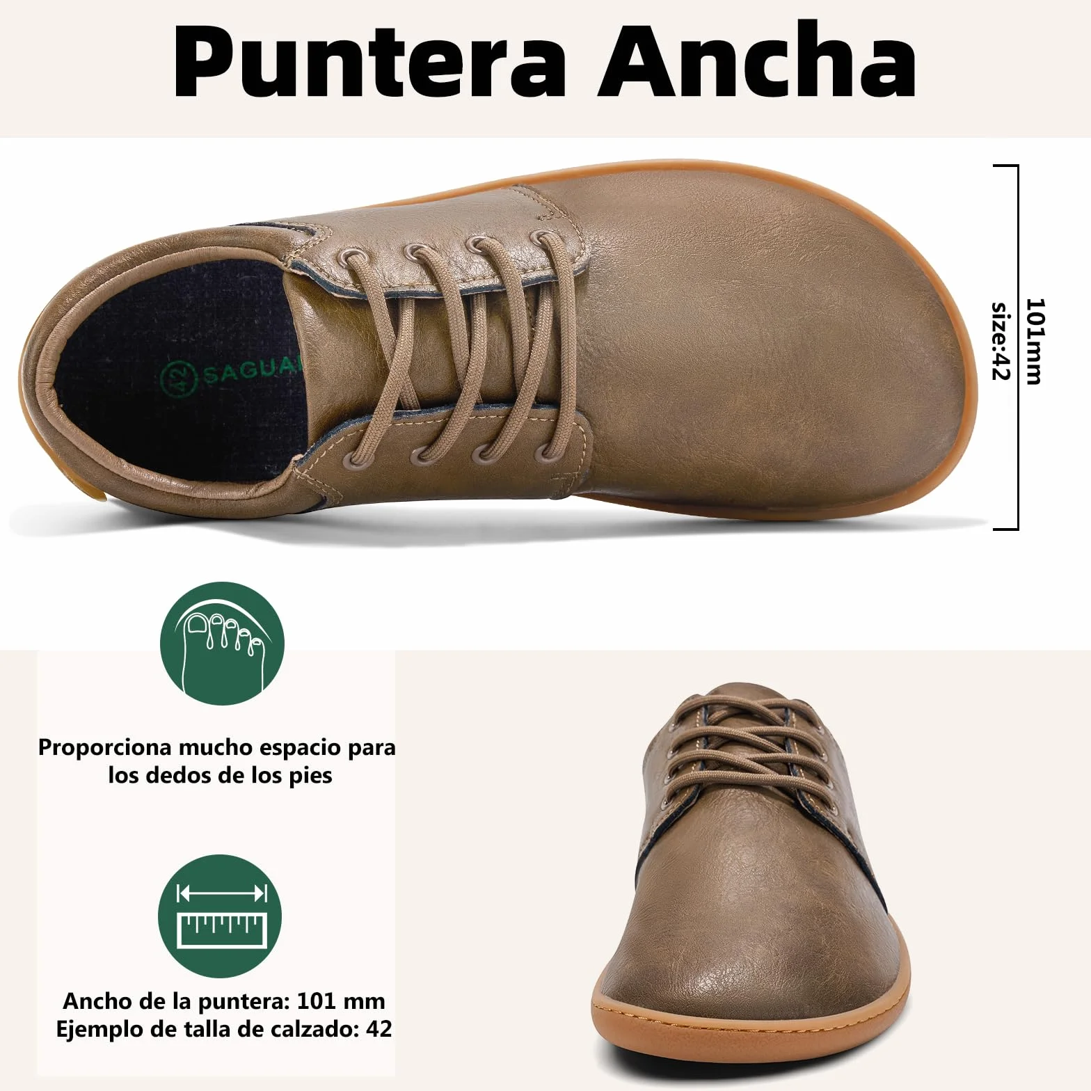 SAGUARO Zapatillas Minimalistas Barefoot Hombre Puntera Ancha Noble II Talla 36-48