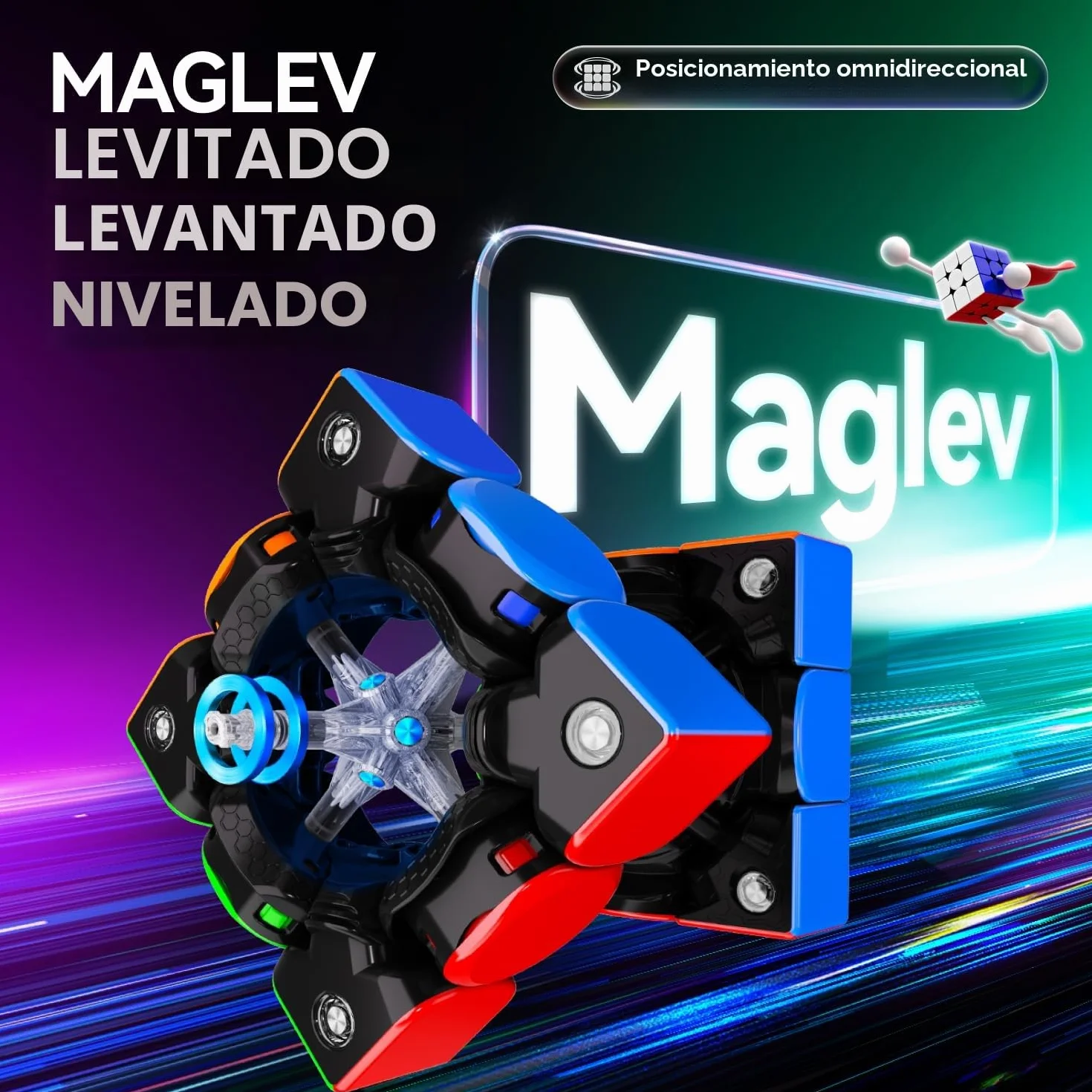 GAN V100 Maglev Speed Cube 3x3, Magnético Cubo Ultraligero de 64 g, Profesional Original Cubos de Velocidad, Apto Tanto para Niños como para Adultos, UV Version, Superficie Interior Negro 55mm