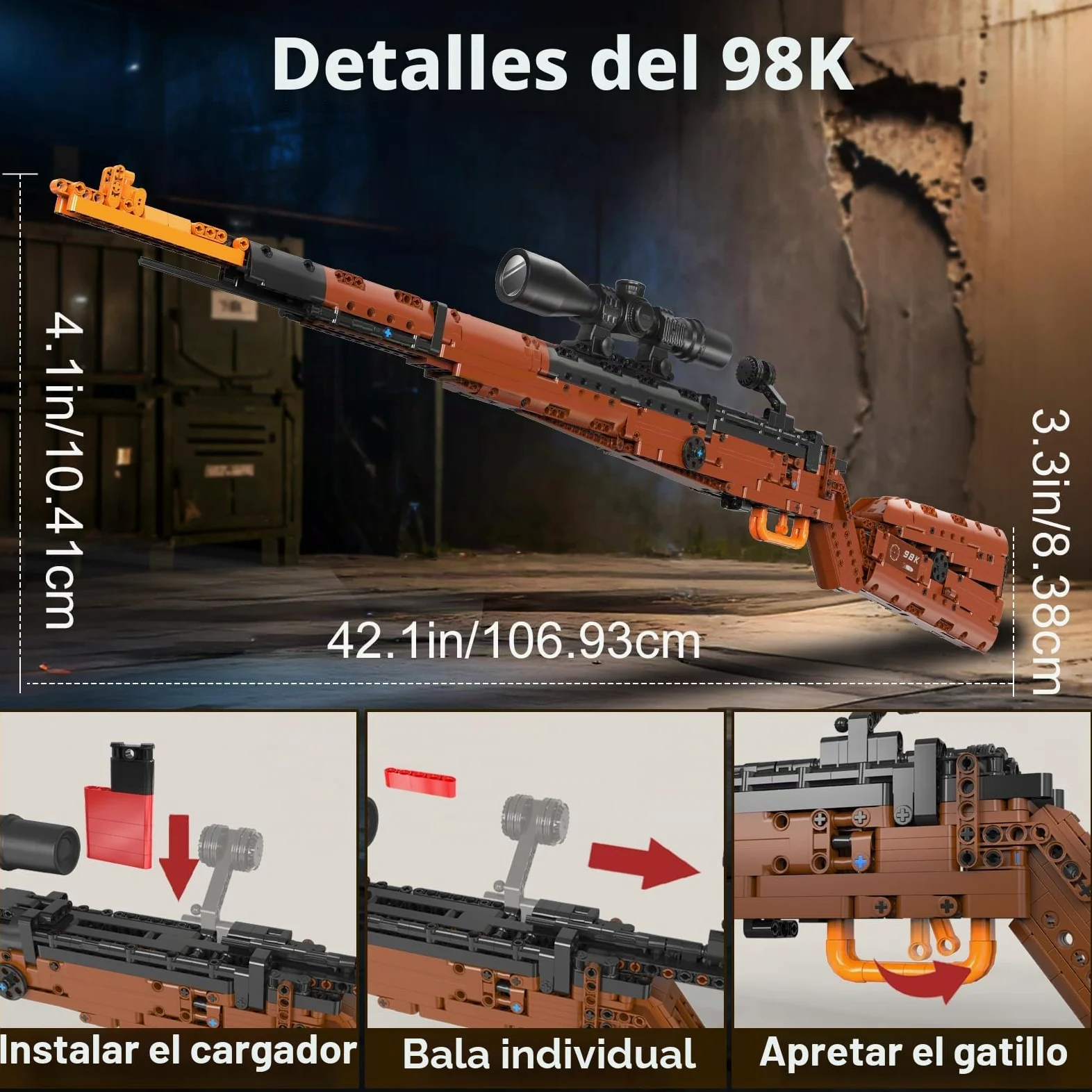 Sosuy Kar98k Fusil Bloques de Construcción, Pistola Armas Modelo Realista Disparable DIY 1025 Piezas para Adultos y Adolescentes 8+, Colección Militar para Aficionados, Regalo para Hombres y Niños