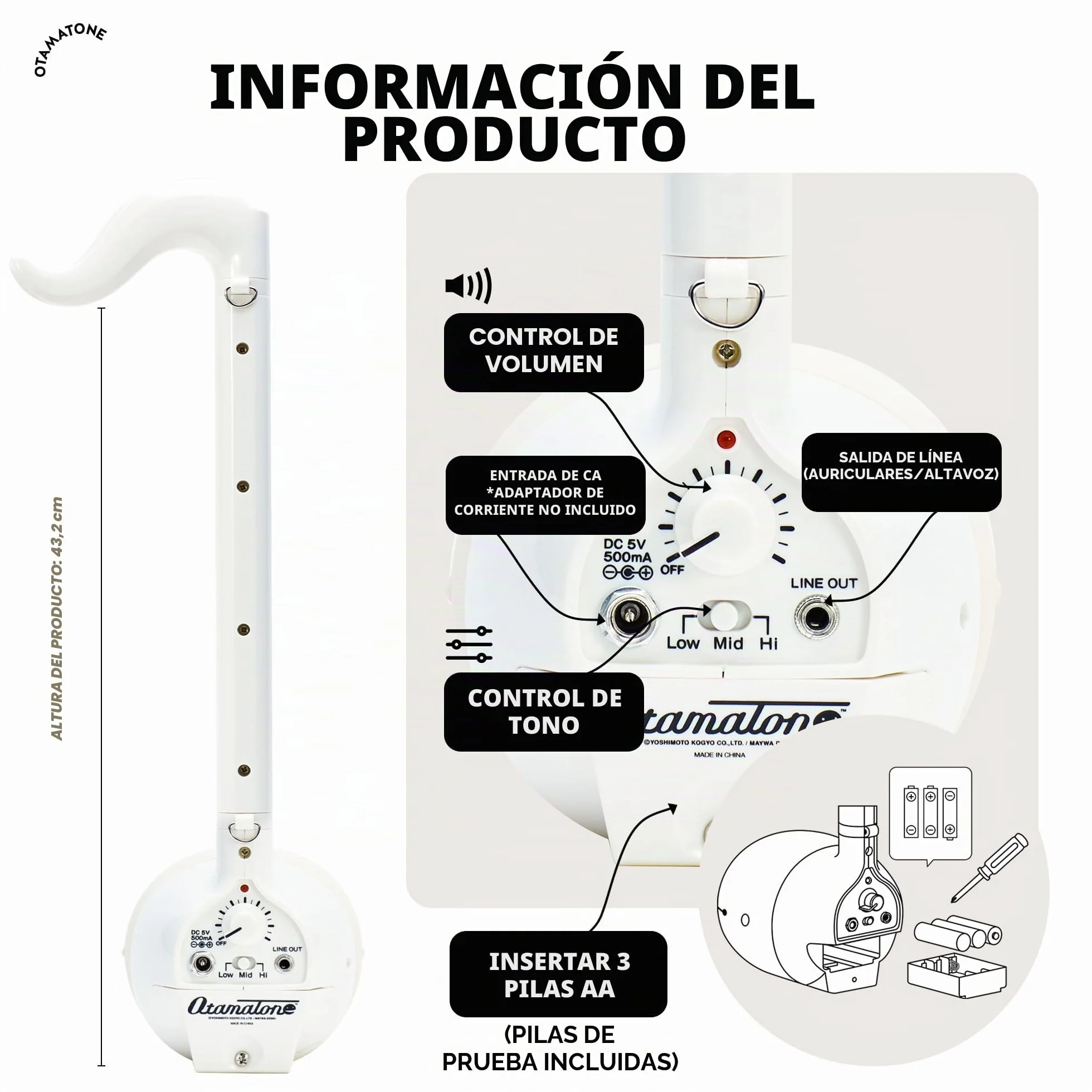 Otamatone Deluxe [Manual Inglés] - Instrumento Musical Electrónico Japonés, Sintetizador Portátil de Cube/Maywa Denki de Japón, Blanco