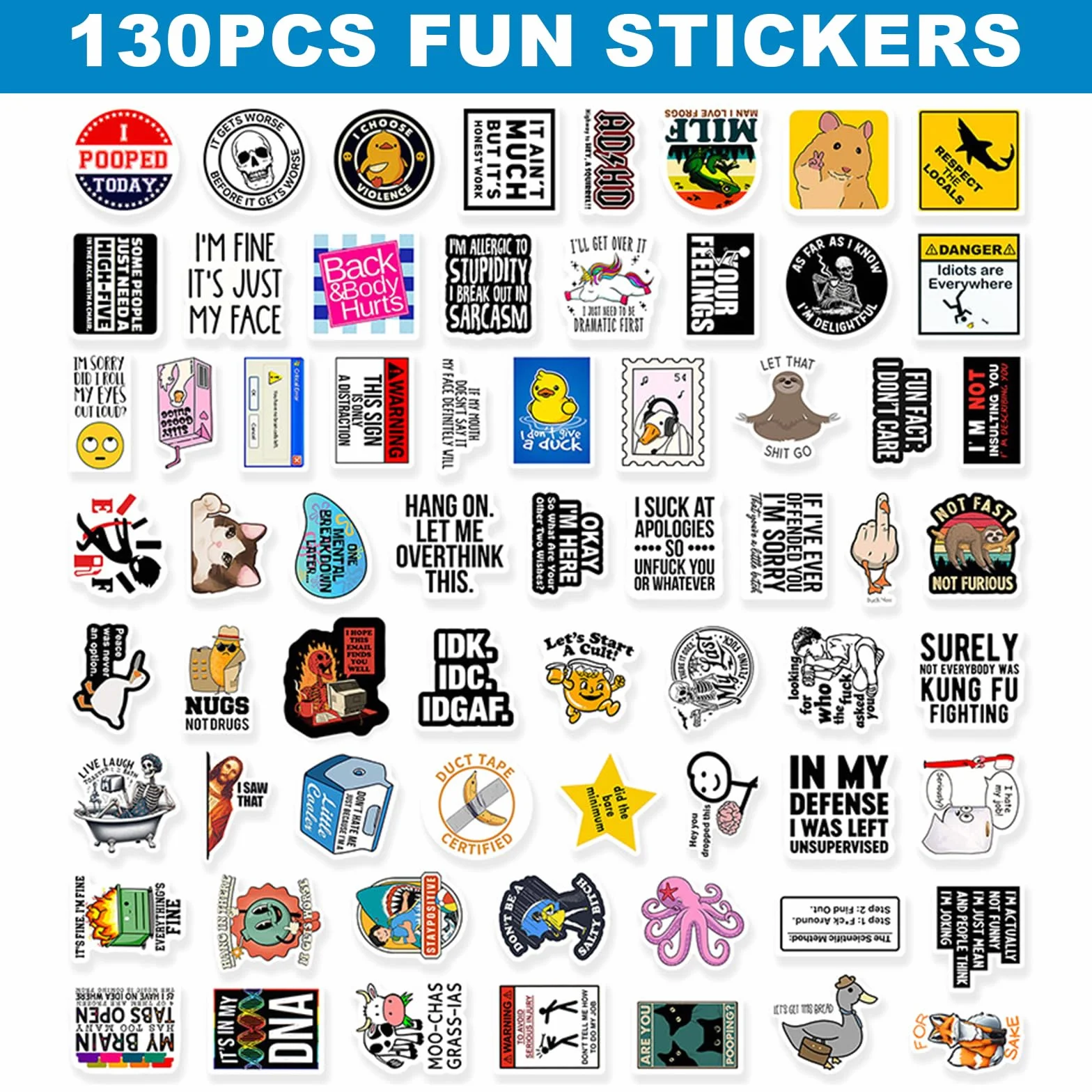 130 Piezas Conjunto De Stickers Divertidos, Material De PVC Impermeable, Calcomanías Geniales Y Graciosas para Adultos, Ideal para Botellas De Agua, Portátiles, Autos Y Más