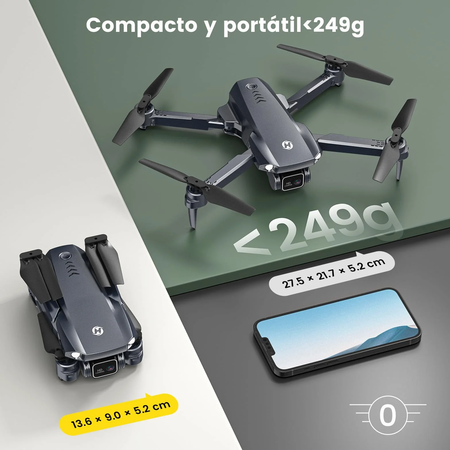Dron plegable Holy Stone HS290 con cámara FPV HD de 1080P, cuadricóptero RC con flujo óptico, control por aplicación, 3 velocidades, 2 baterías modulares, regalo de juguete cristiano para niños, C0