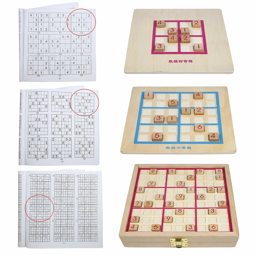 Andux Zone Sudoku Tablero Caja 3-en-1 De Madera Número de Lugar Juguete SD-03 (Rosado)
