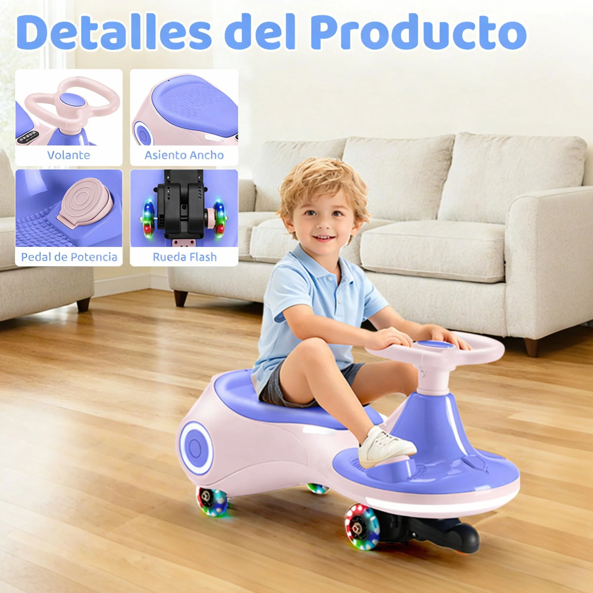 Coche eléctrico Infantil 12V, Juguete montable 3 en 1 con Pedal, batería Recargable, 3 Modos, antivuelco, Ruedas Luminosas, música, Edades 3-8 años, 30-70 kg, Rosa Morado
