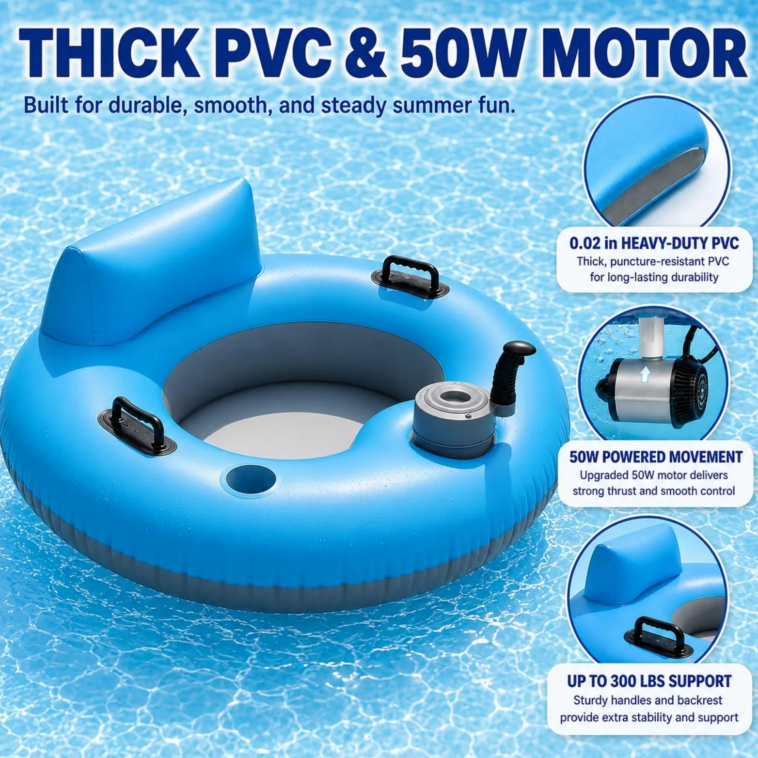 Flotador Motorizado para Piscina, Motor 50 W, Joystick 360° | PVC Grueso, Capacidad 136 kg, Autonomía 60 Min para Usuarios 14+ en Piscina, Lago, Ríos Tranquilos